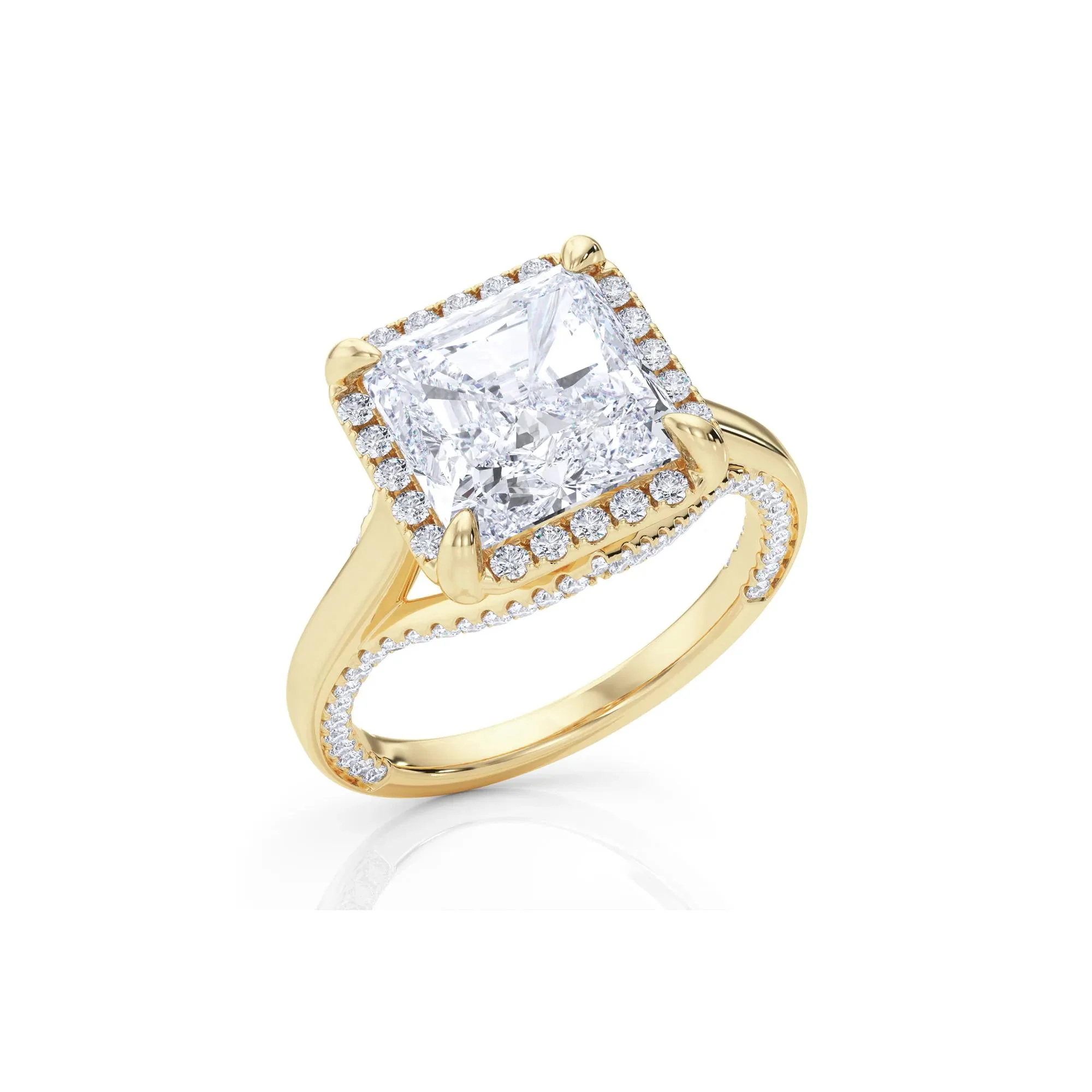 4 1/2 CT. Tw. Lab Grown Diamond Square Radiant-Cut Halo Engagement Ring 14K Yellow Gold Size 5.5 10.5mm - Image 4