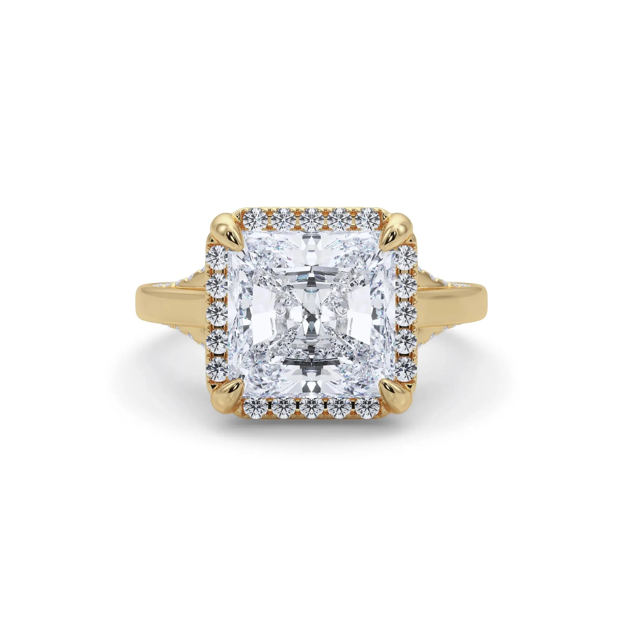 4 1/2 CT. Tw. Lab Grown Diamond Square Radiant-Cut Halo Engagement Ring 14K Yellow Gold Size 7 10.5mm