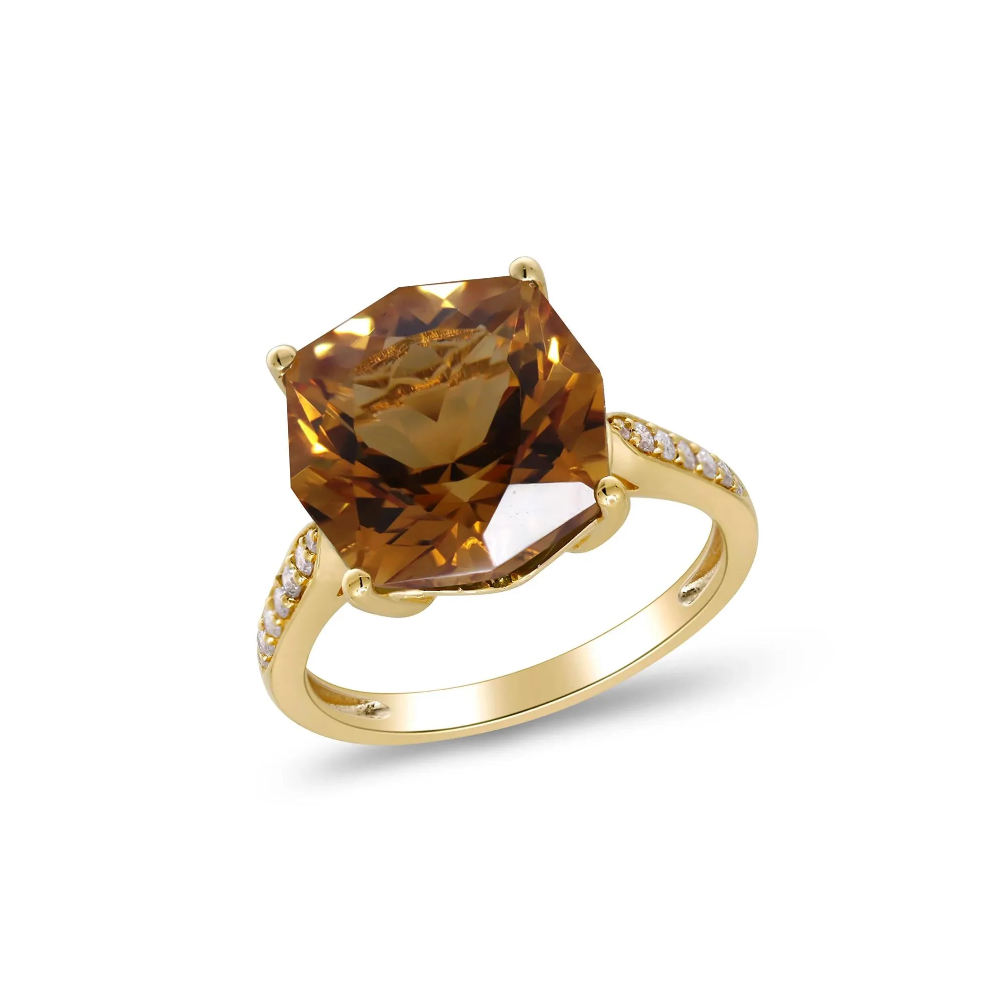 1/8 CT. Tw. Citrine & Diamond Cocktail Ring 10K Yellow Gold Size 8 2mm - Image 4