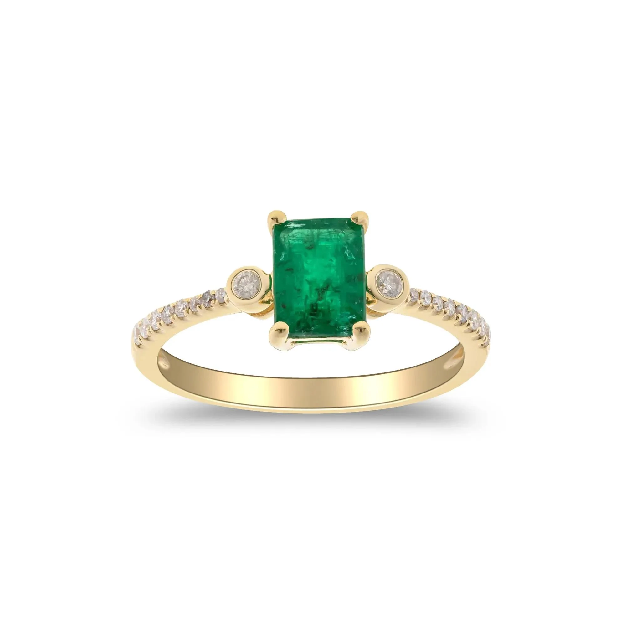 1/8 CT. Tw. Emerald & Diamond Ring 10K Yellow Gold Size 7.5 2mm - Image 2