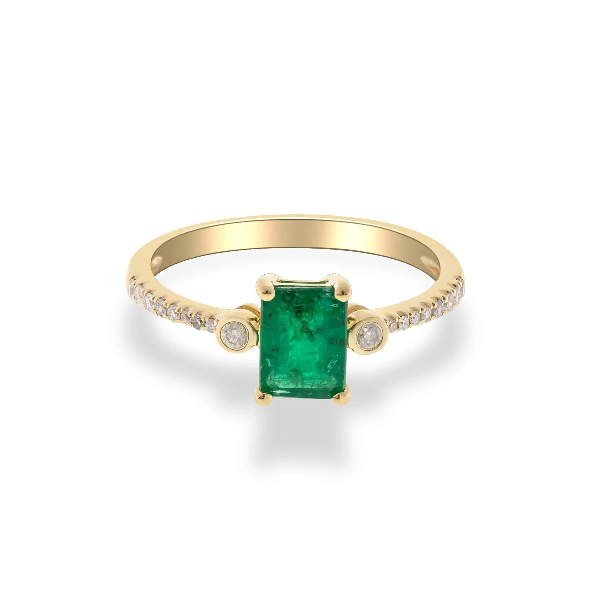 1/8 CT. Tw. Emerald & Diamond Ring 10K Yellow Gold Size 8.5 2mm