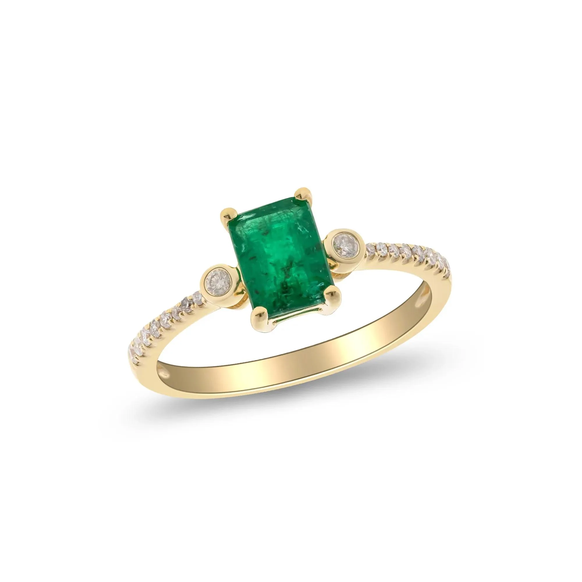1/8 CT. Tw. Emerald & Diamond Ring 10K Yellow Gold Size 8.5 2mm - Image 3