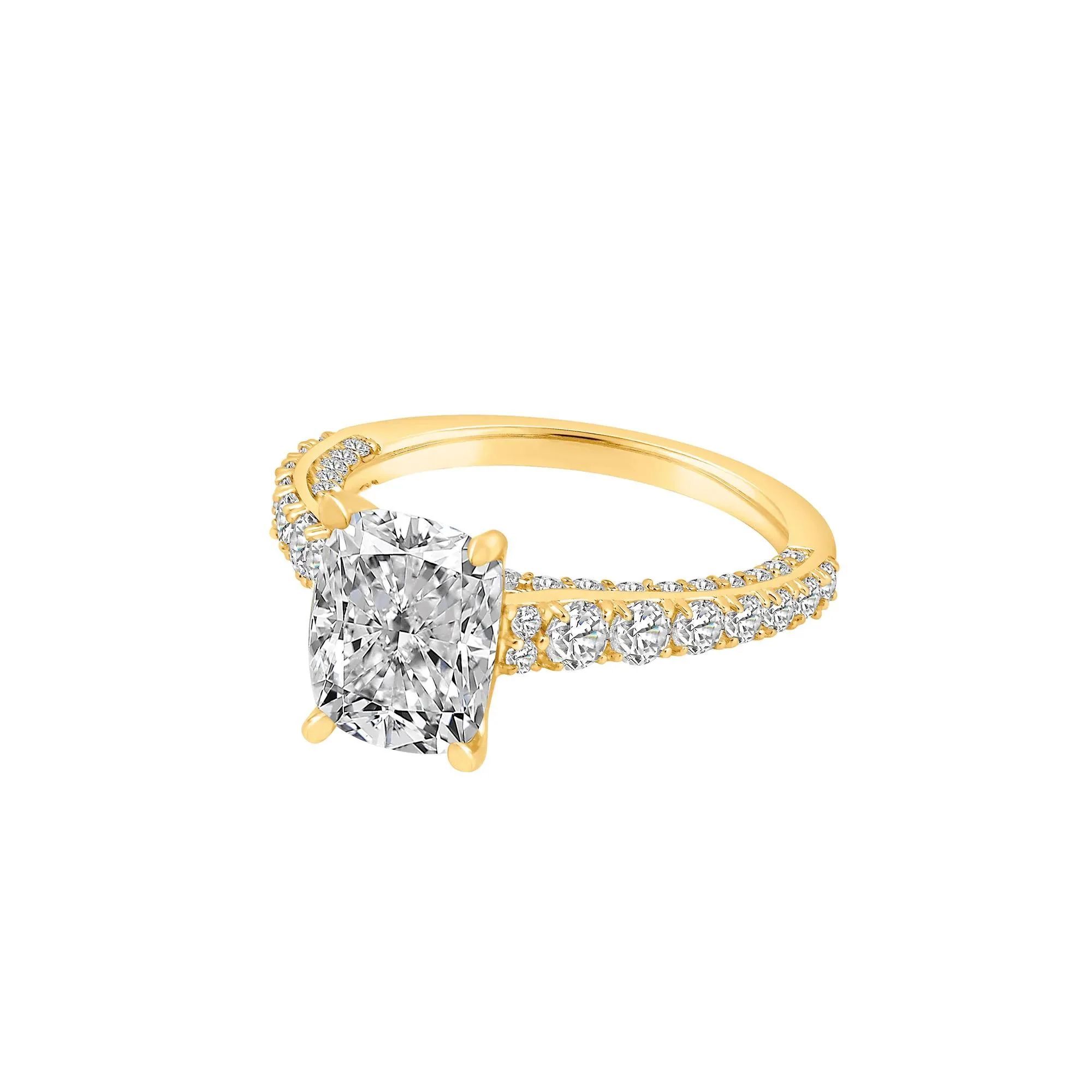4 CT. Tw. Lab Grown Diamond Elongated Cushion Engagement Ring 14K Yellow Gold Round Brilliant Cut Size 5 10mm - Image 4
