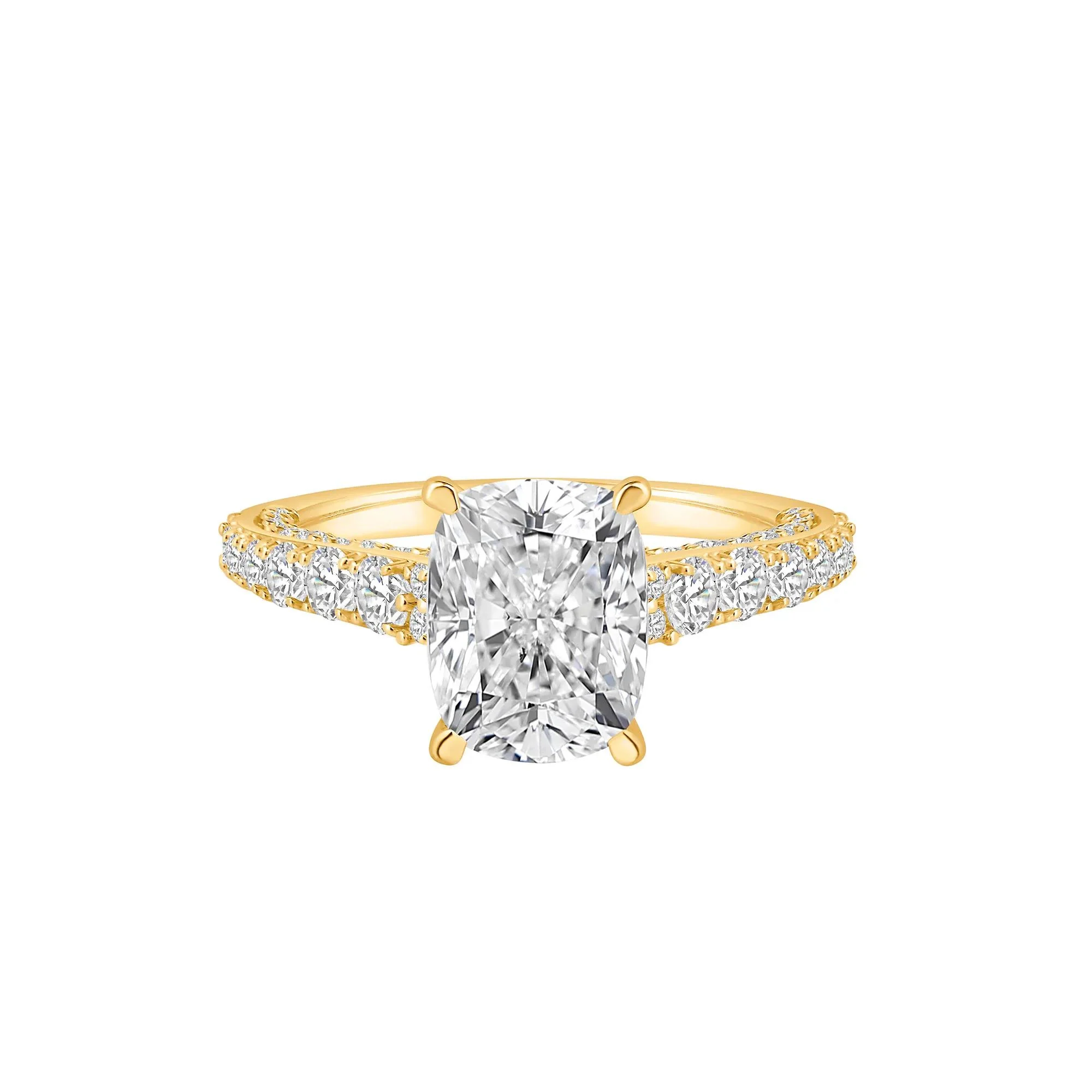 4 CT. Tw. Lab Grown Diamond Elongated Cushion Engagement Ring 14K Yellow Gold Round Brilliant Cut Size 6 10mm