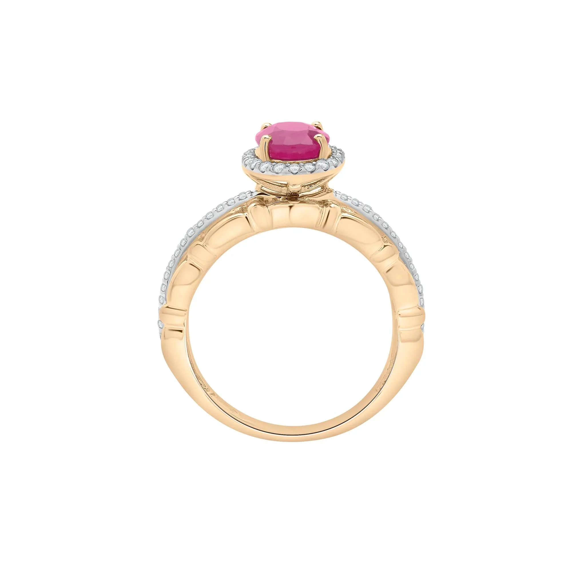 1/5 CT. Tw. Ruby Oval & Diamond Ring 14K Yellow Gold Size 8 2mm - Image 2