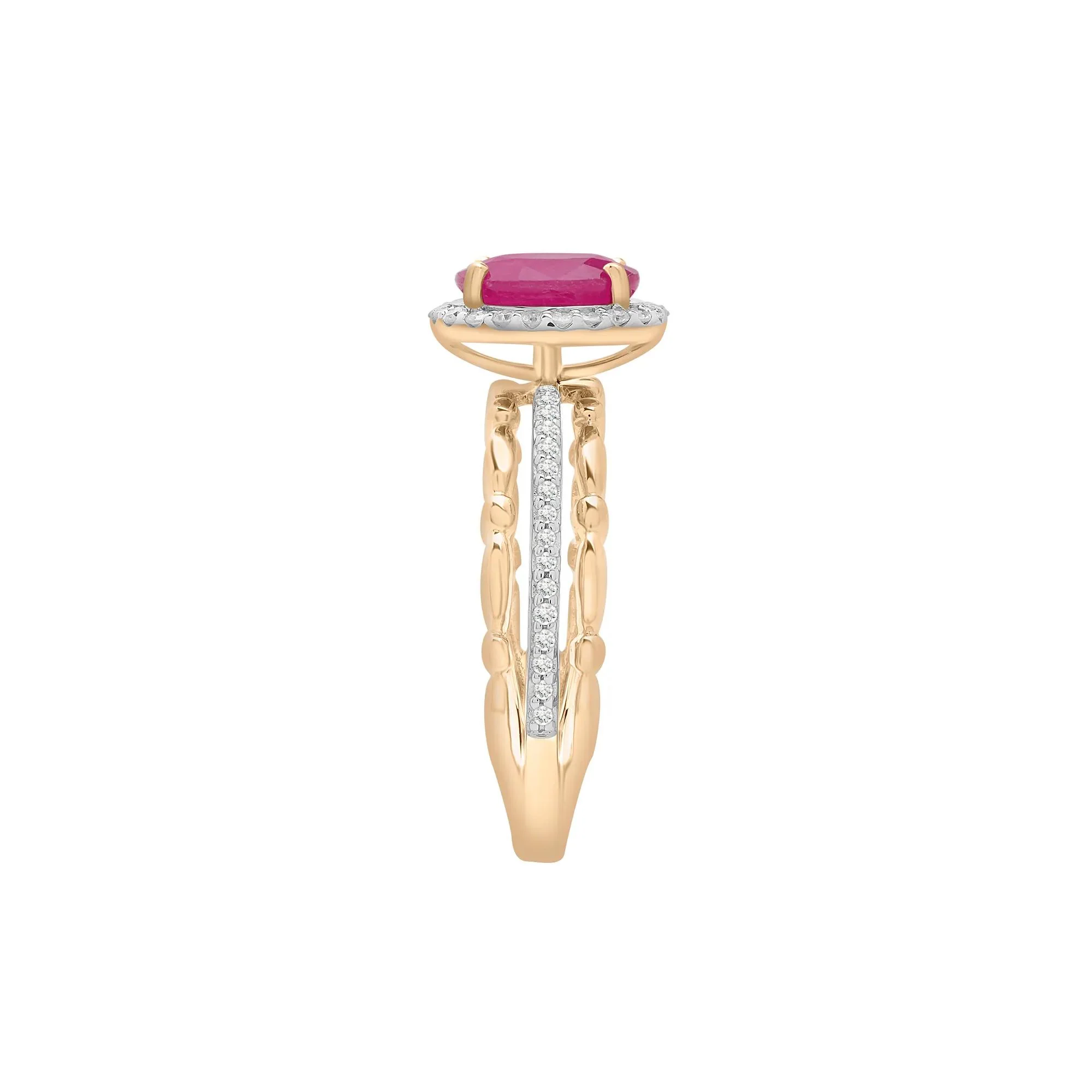 1/5 CT. Tw. Ruby Oval & Diamond Ring 14K Yellow Gold Size 8 2mm - Image 3