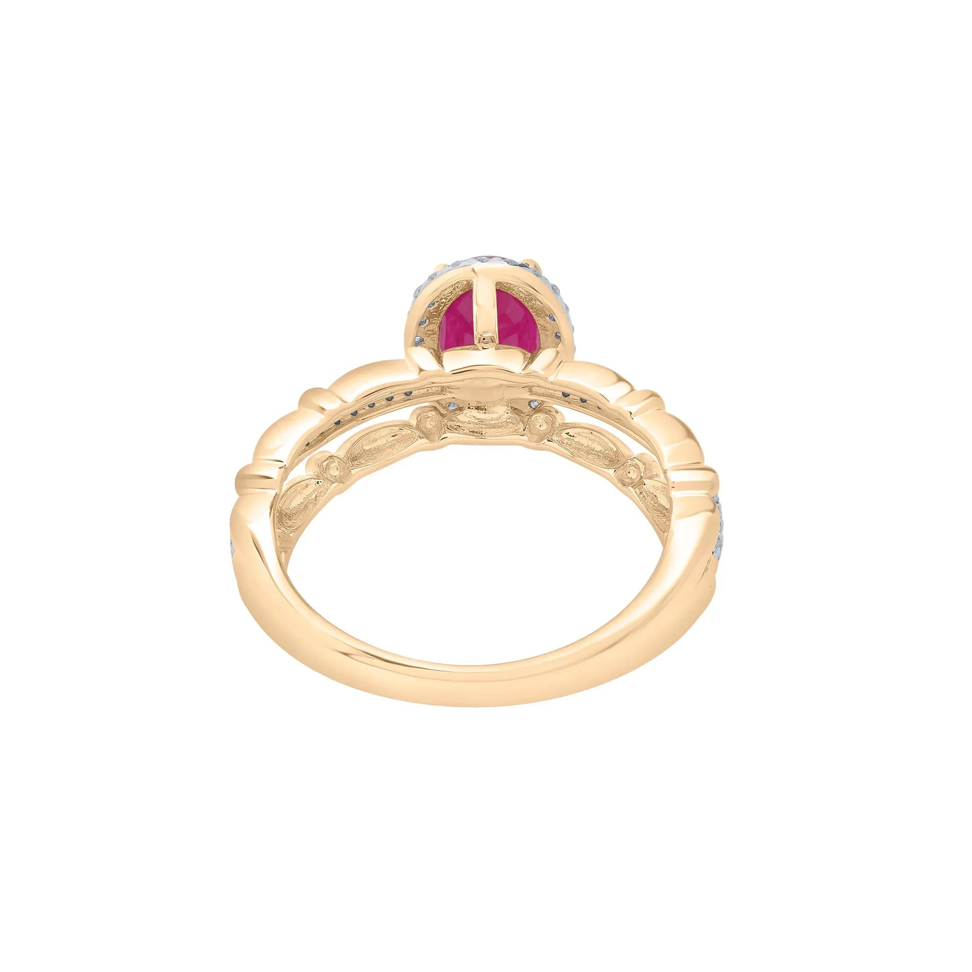 1/5 CT. Tw. Ruby Oval & Diamond Ring 14K Yellow Gold Size 8 2mm - Image 4