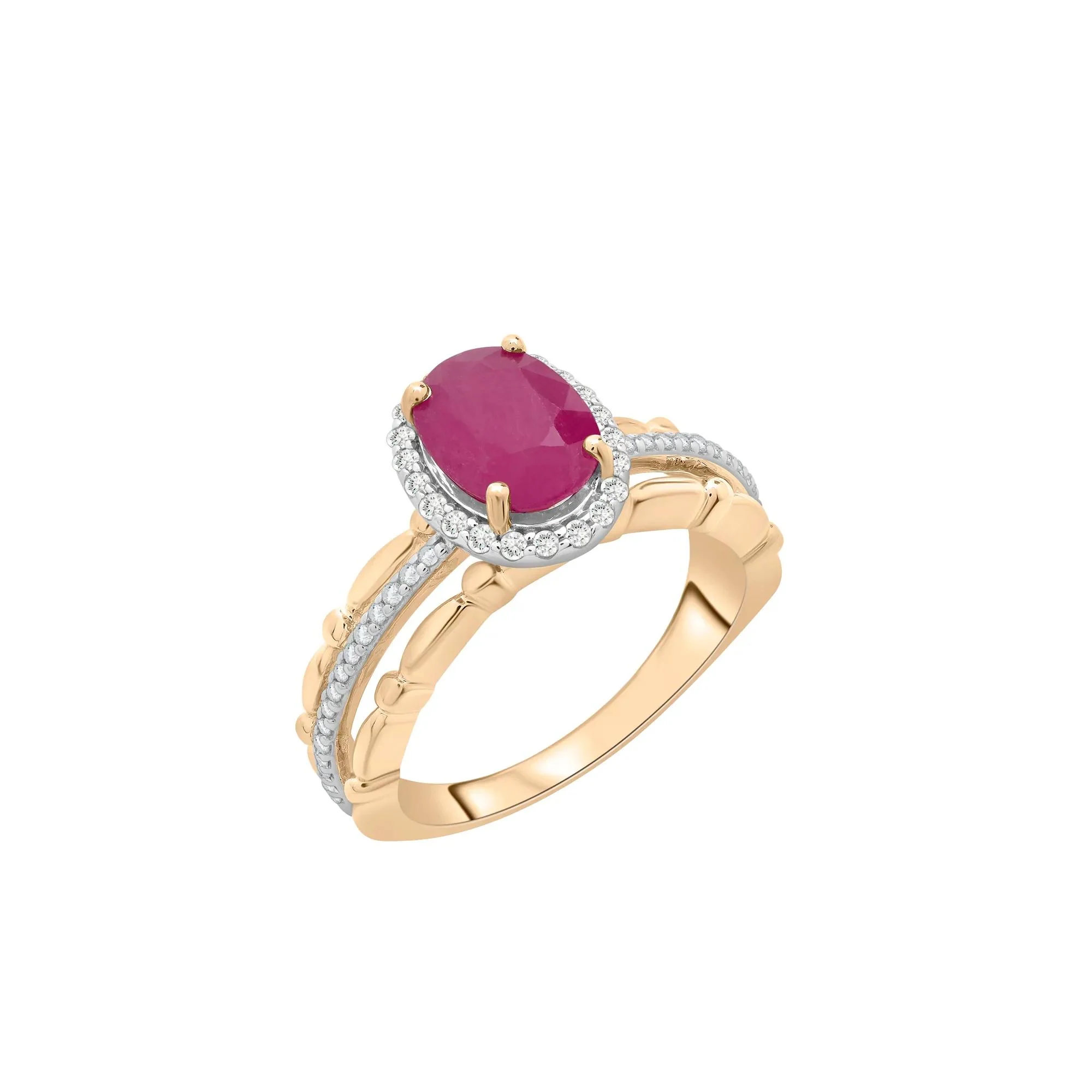 1/5 CT. Tw. Ruby Oval & Diamond Ring 14K Yellow Gold Size 8 2mm - Image 5