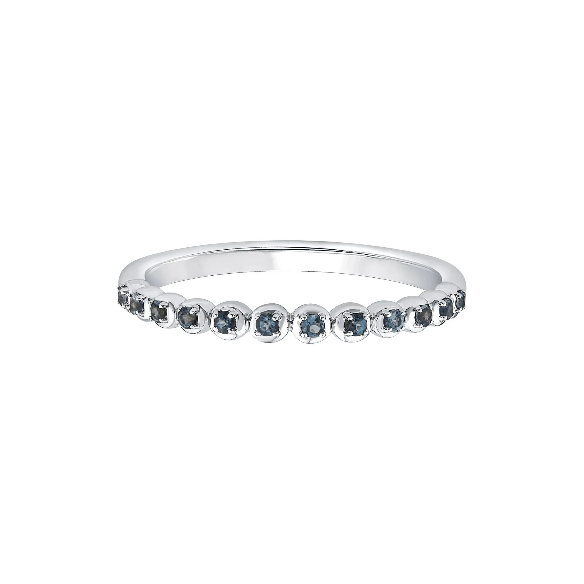 London Blue Topaz Round Band Ring 10K White Gold Size 7.5 2mm