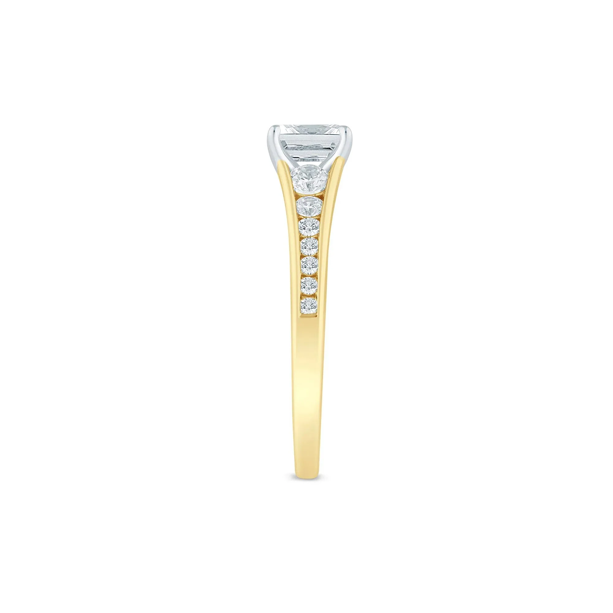 1 CT. Tw. Diamond Emerald-Cut & Round Engagement Ring 14K Yellow Gold Size 6 1.5mm - Image 3