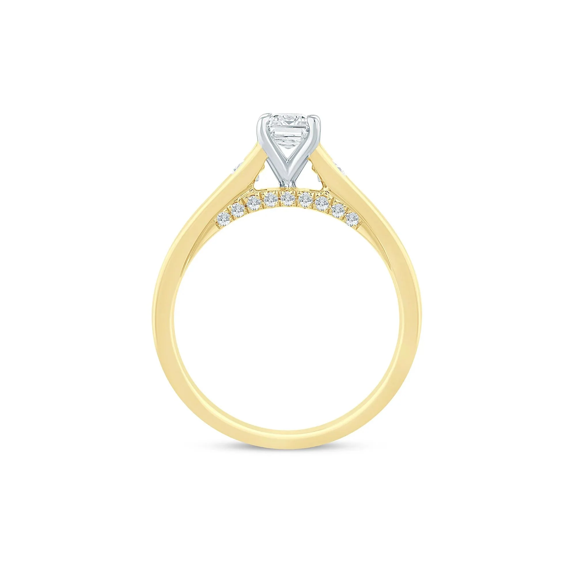 1 CT. Tw. Diamond Emerald-Cut & Round Engagement Ring 14K Yellow Gold Size 7.5 1.5mm - Image 2