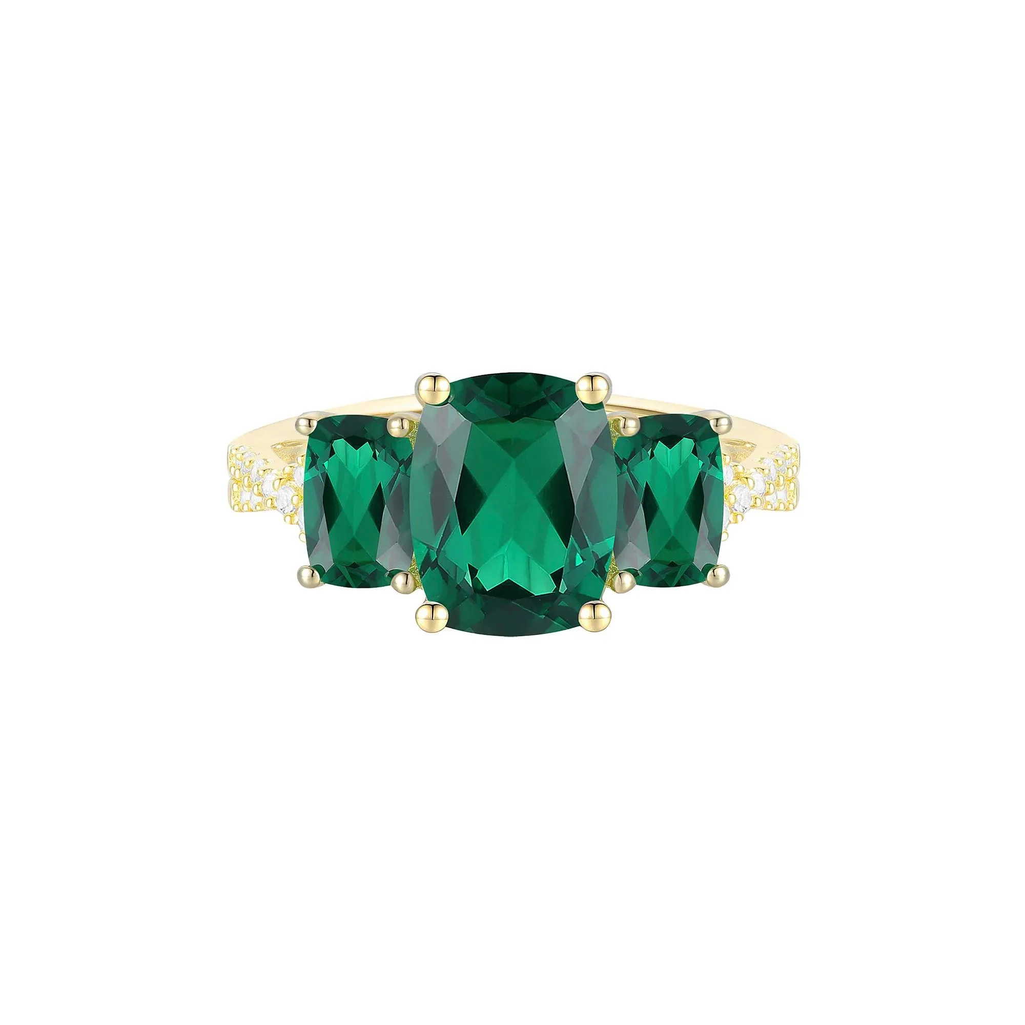 1/10 CT. Tw. Lab-Created Emerald & Diamond Three-Stone Ring 10K Yellow Gold Size 6 1mm