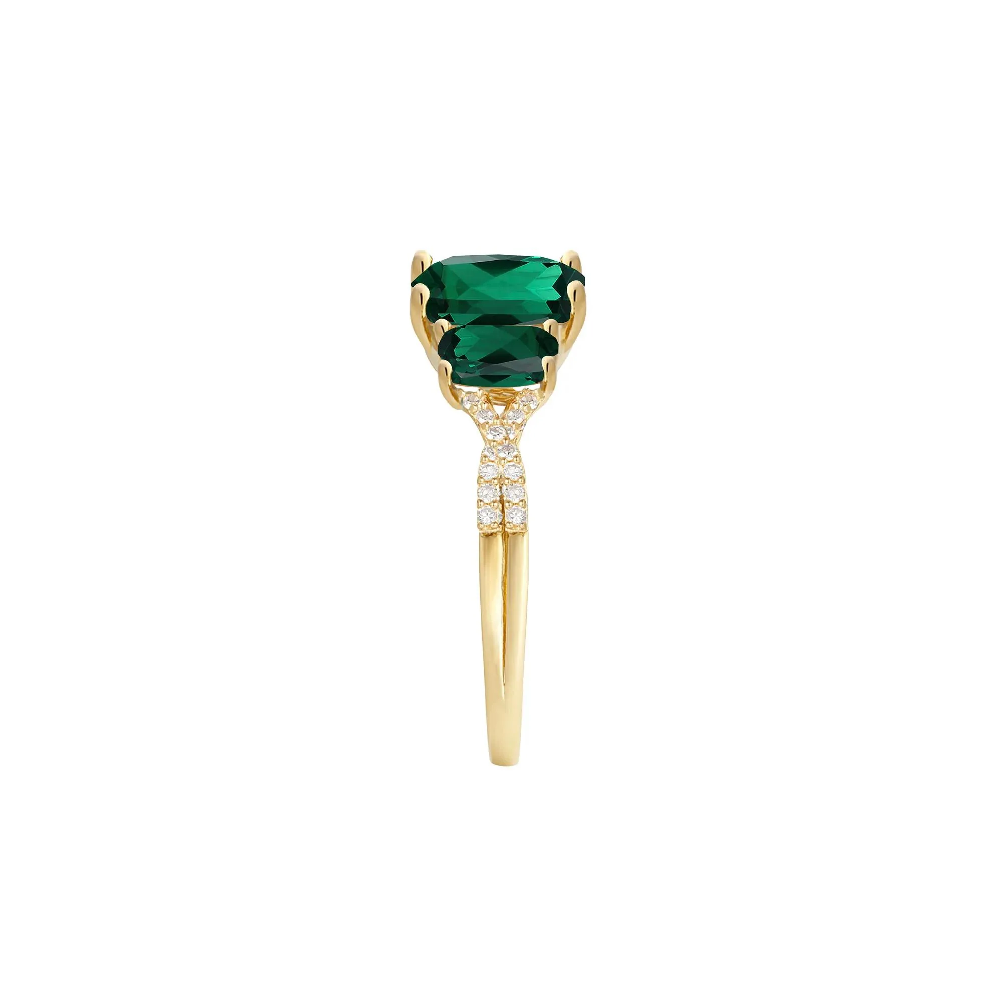 1/10 CT. Tw. Lab-Created Emerald & Diamond Three-Stone Ring 10K Yellow Gold Size 6 1mm - Image 3