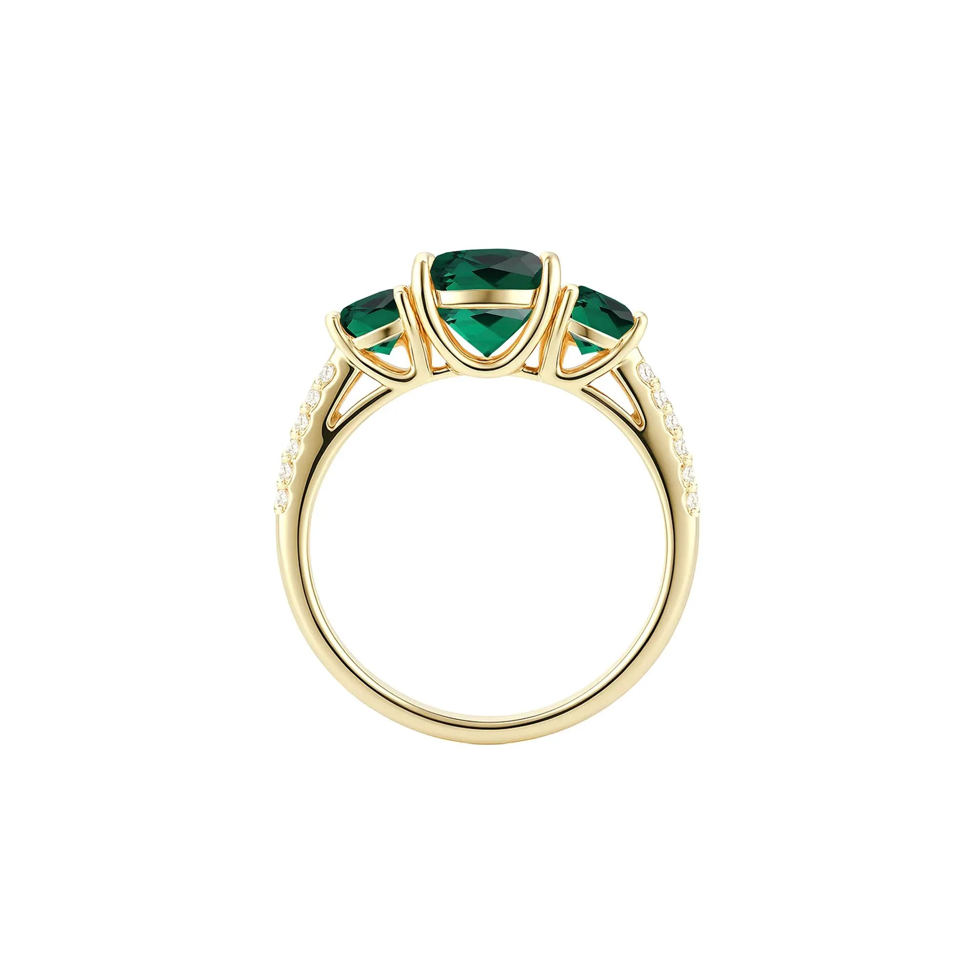 1/10 CT. Tw. Lab-Created Emerald & Diamond Three-Stone Ring 10K Yellow Gold Size 8 1mm - Image 2