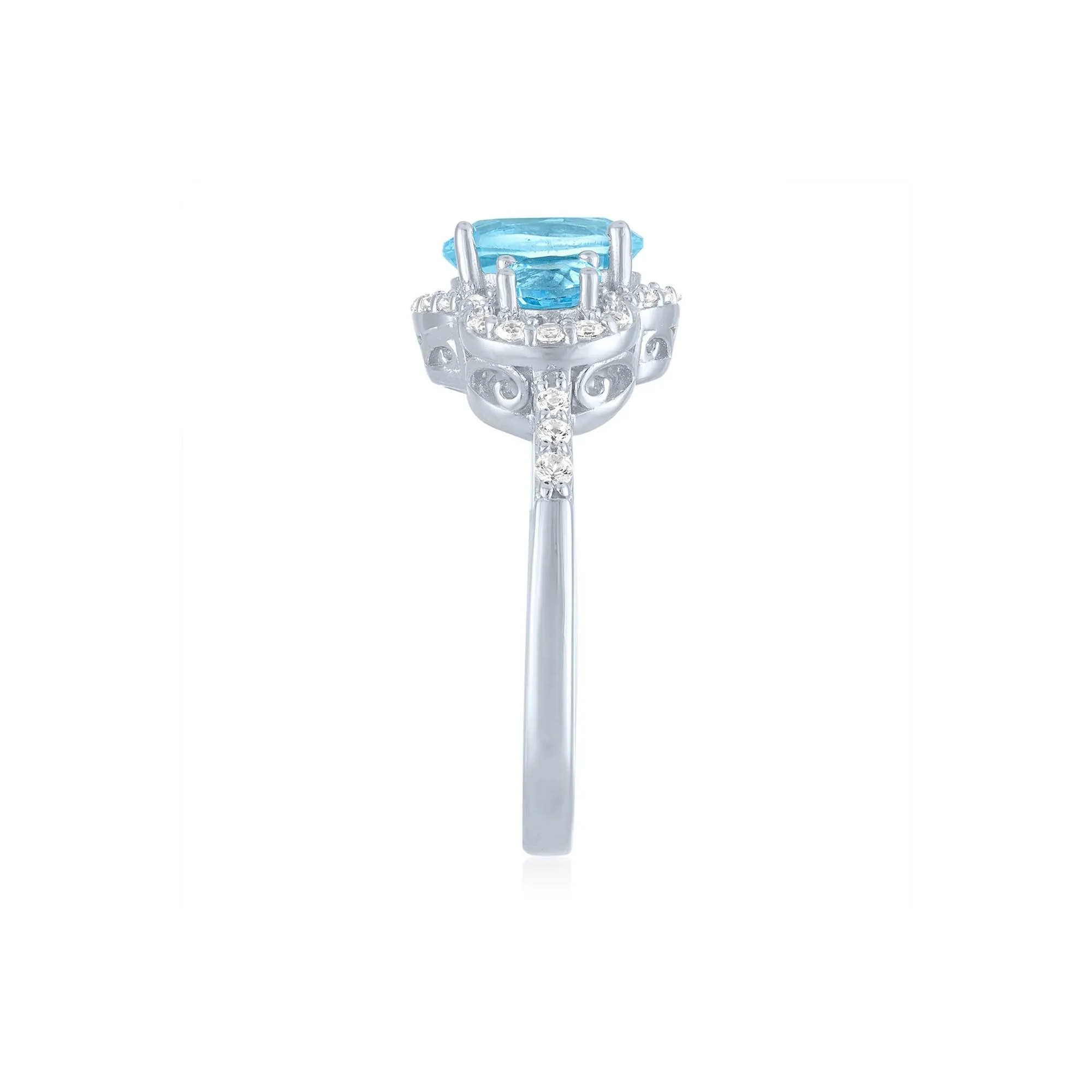 Swiss Blue Topaz & Lab-Created White Sapphire Three-Stone Ring .925 Sterling Silver Size 8 1mm - Image 3
