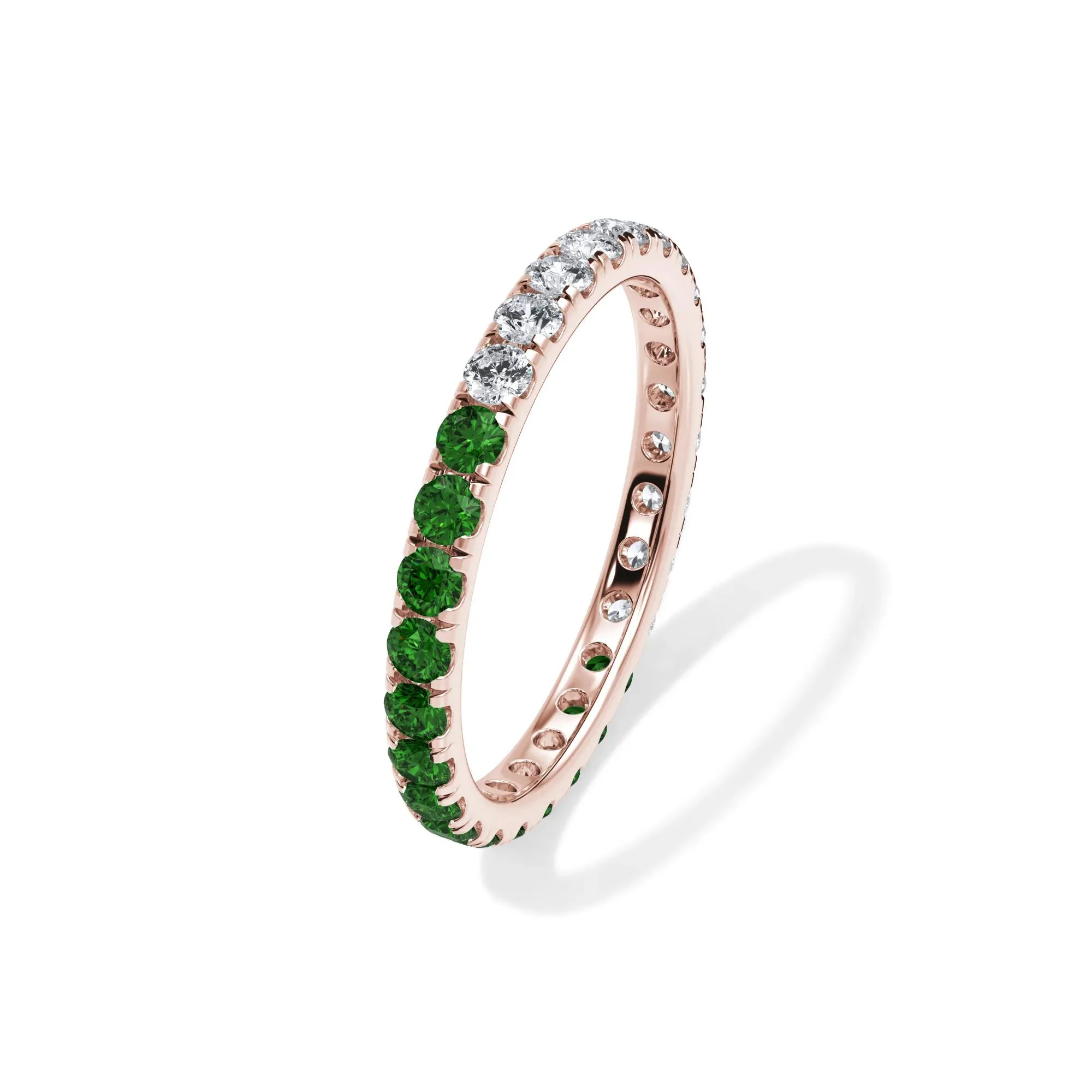 1/2 CT. Tw. Lab Grown Diamond and Lab-Created Emerald Eternity Band Ring 14K Rose Gold Size 4.5 3mm - Image 4