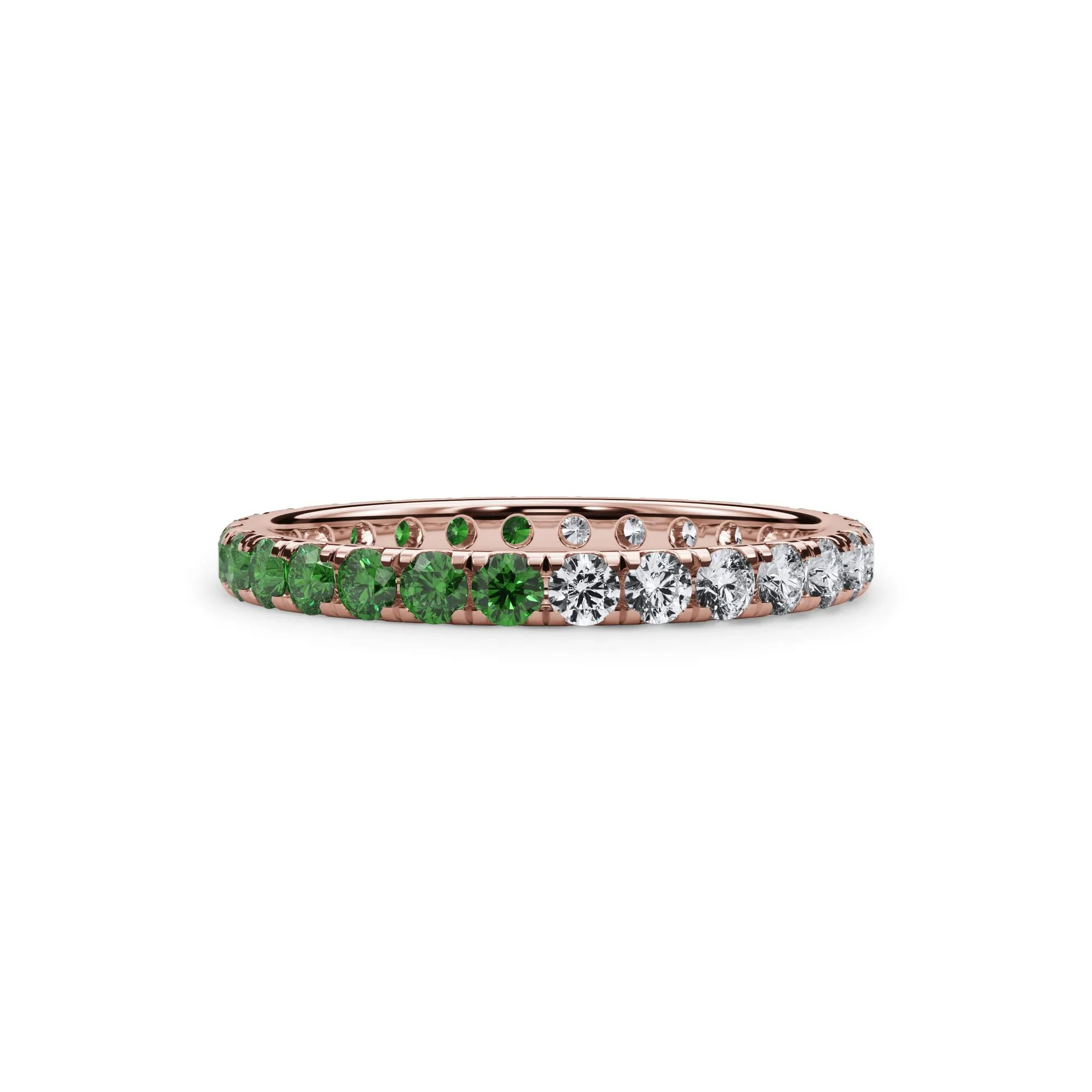 1/2 CT. Tw. Lab Grown Diamond and Lab-Created Emerald Eternity Band Ring 14K Rose Gold Size 6.5 3mm