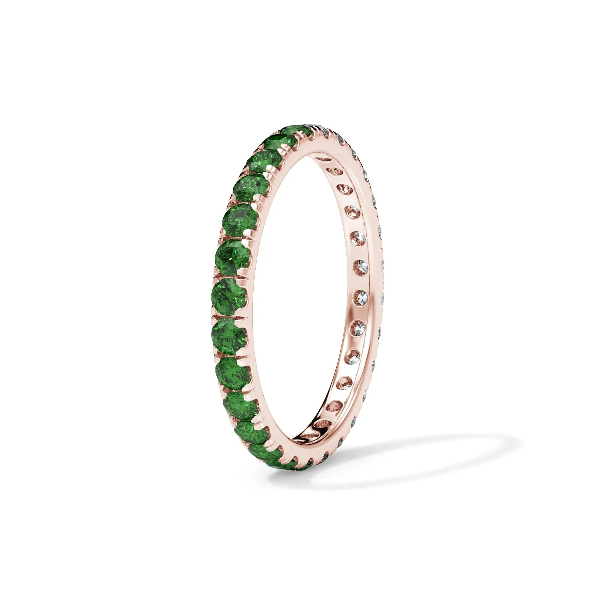 1/2 CT. Tw. Lab Grown Diamond and Lab-Created Emerald Eternity Band Ring 14K Rose Gold Size 6.5 3mm - Image 3