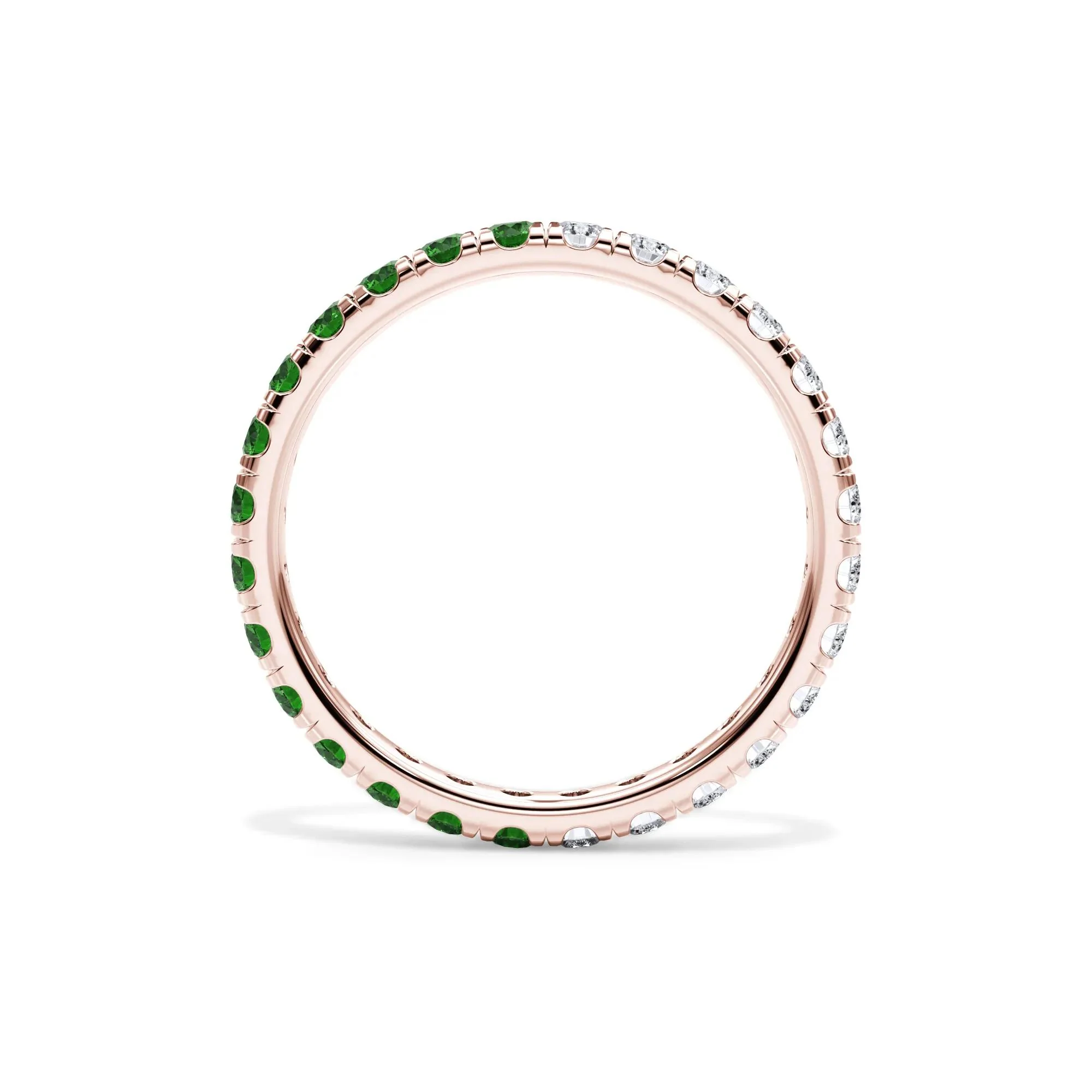 1/2 CT. Tw. Lab Grown Diamond and Lab-Created Emerald Eternity Band Ring 14K Rose Gold Size 9 3mm - Image 2