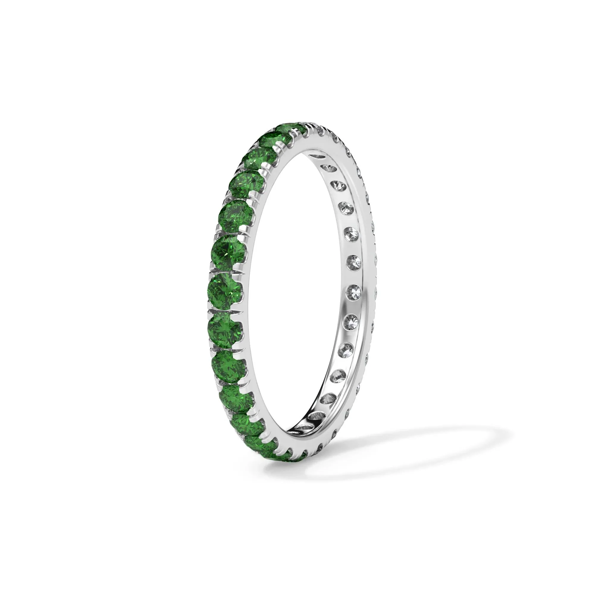 1/2 CT. Tw. Lab Grown Diamond and Lab-Created Emerald Eternity Band Ring 14K White Gold Size 4.5 3mm - Image 3