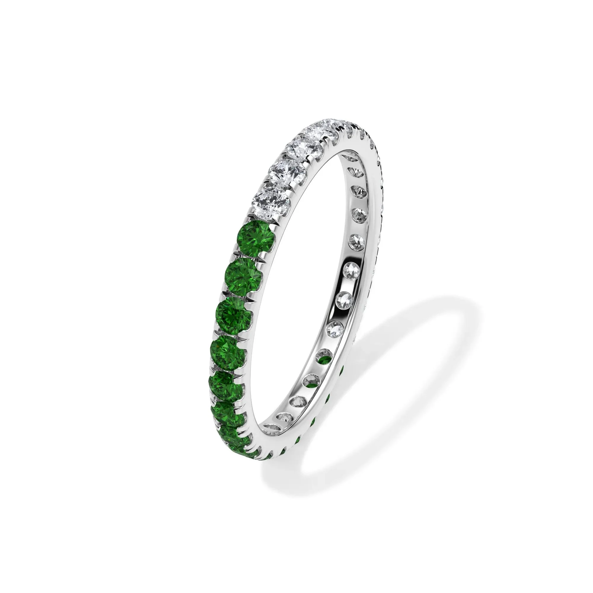 1/2 CT. Tw. Lab Grown Diamond and Lab-Created Emerald Eternity Band Ring 14K White Gold Size 5 3mm - Image 4