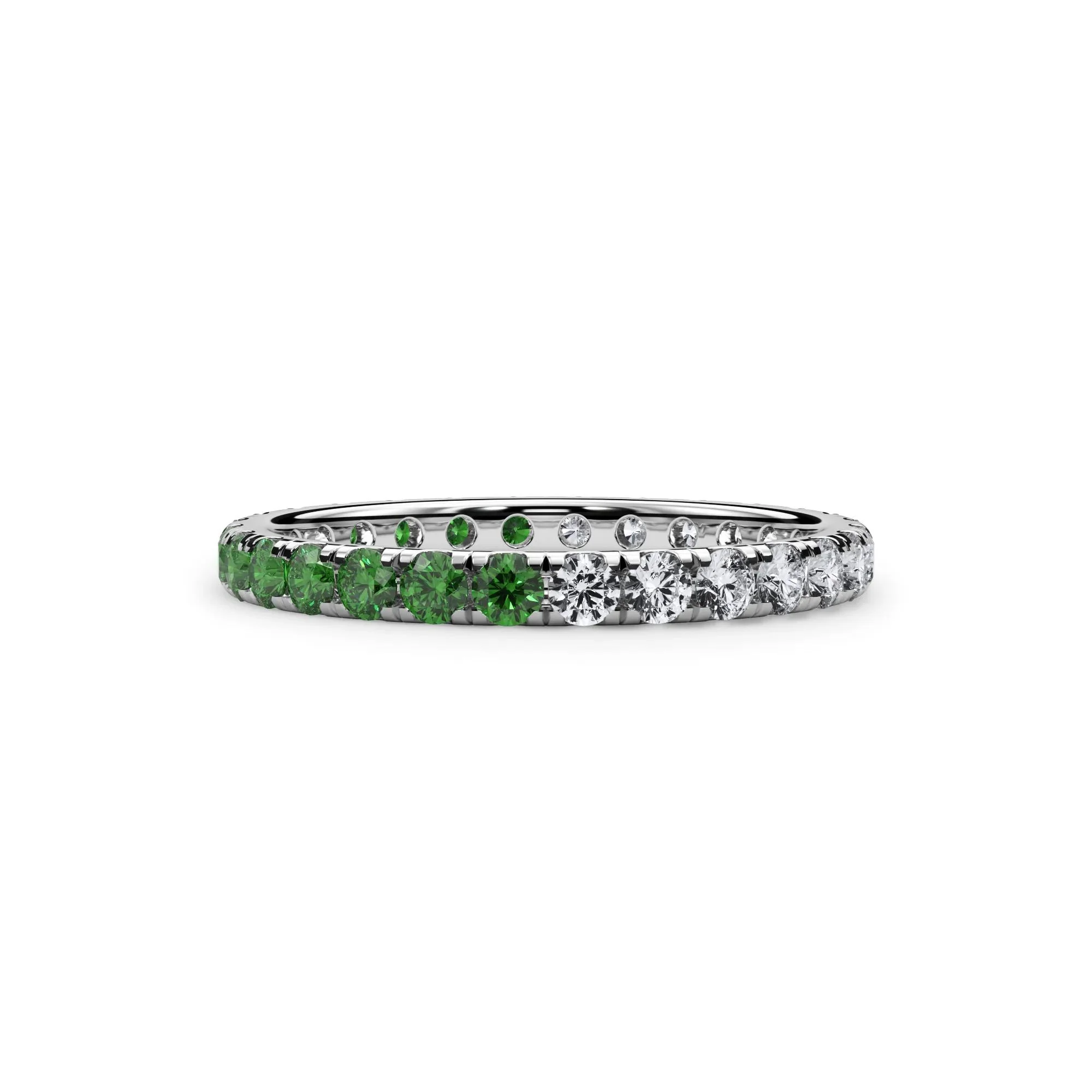1/2 CT. Tw. Lab Grown Diamond and Lab-Created Emerald Eternity Band Ring 14K White Gold Size 6 3mm