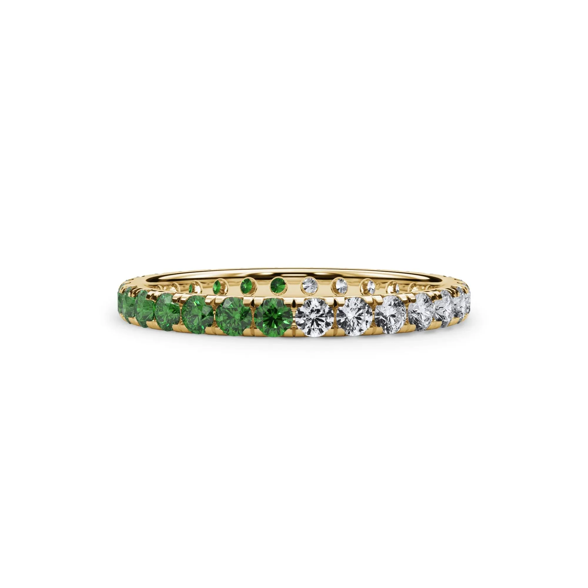 1/2 CT. Tw. Lab Grown Diamond and Lab-Created Emerald Eternity Band Ring 14K Yellow Gold Size 4.5 3mm