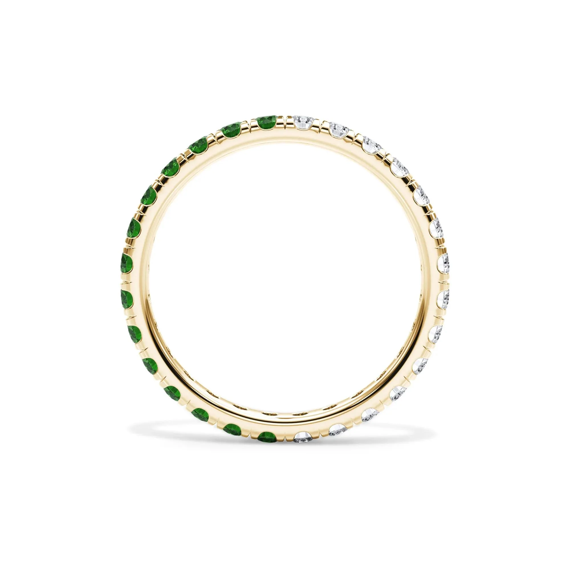 1/2 CT. Tw. Lab Grown Diamond and Lab-Created Emerald Eternity Band Ring 14K Yellow Gold Size 4.5 3mm - Image 2