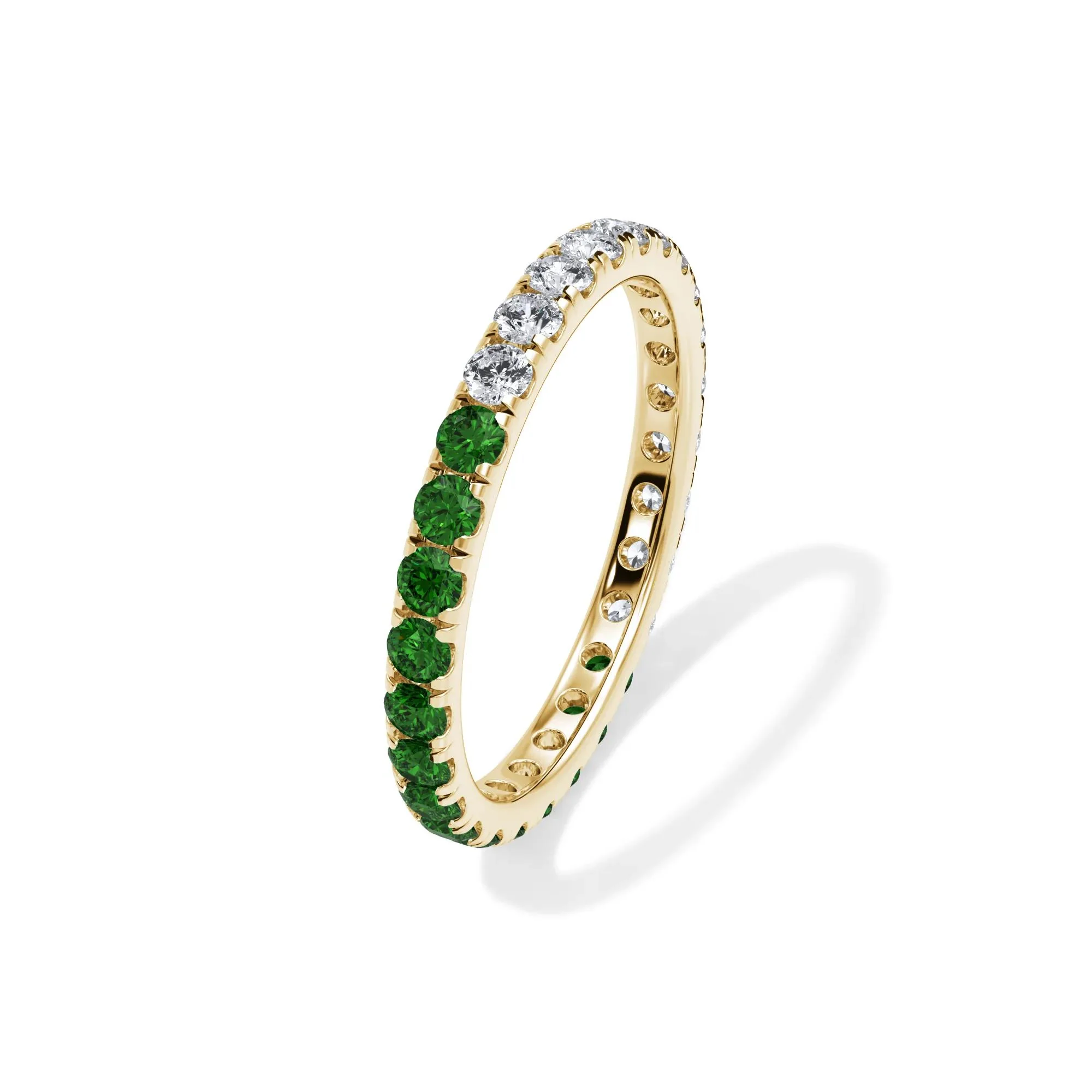 1/2 CT. Tw. Lab Grown Diamond and Lab-Created Emerald Eternity Band Ring 14K Yellow Gold Size 5.5 3mm - Image 4