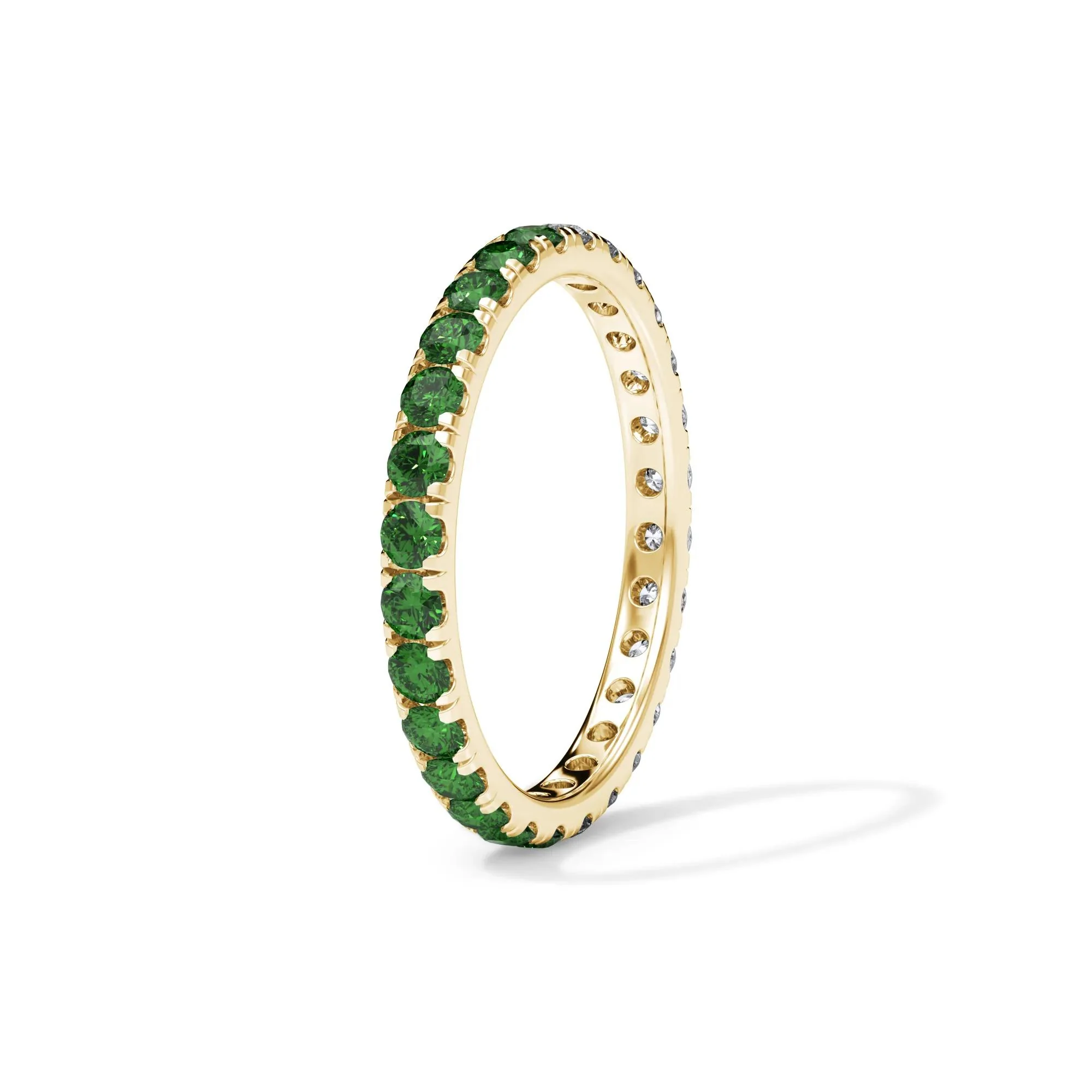 1/2 CT. Tw. Lab Grown Diamond and Lab-Created Emerald Eternity Band Ring 14K Yellow Gold Size 8 3mm - Image 3