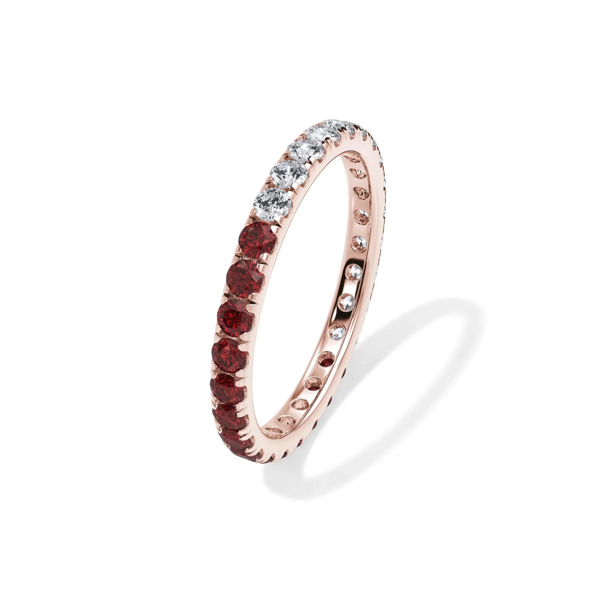 1/2 CT. Tw. Lab Grown Diamond and Lab-Created Ruby Eternity Band Ring 14K Rose Gold Size 6 3mm - Image 4