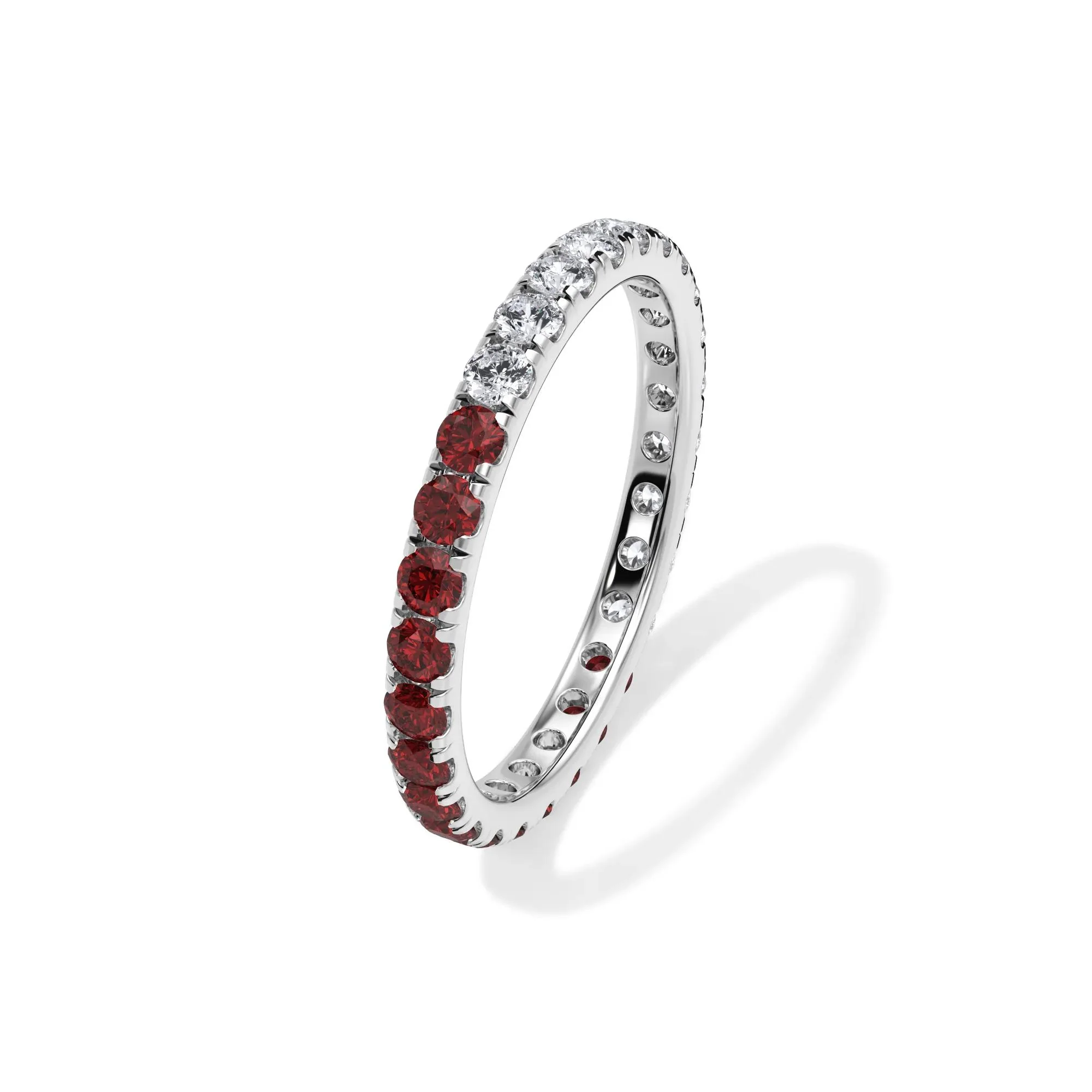 1/2 CT. Tw. Lab Grown Diamond and Lab-Created Ruby Eternity Band Ring 14K White Gold Size 4 3mm - Image 4