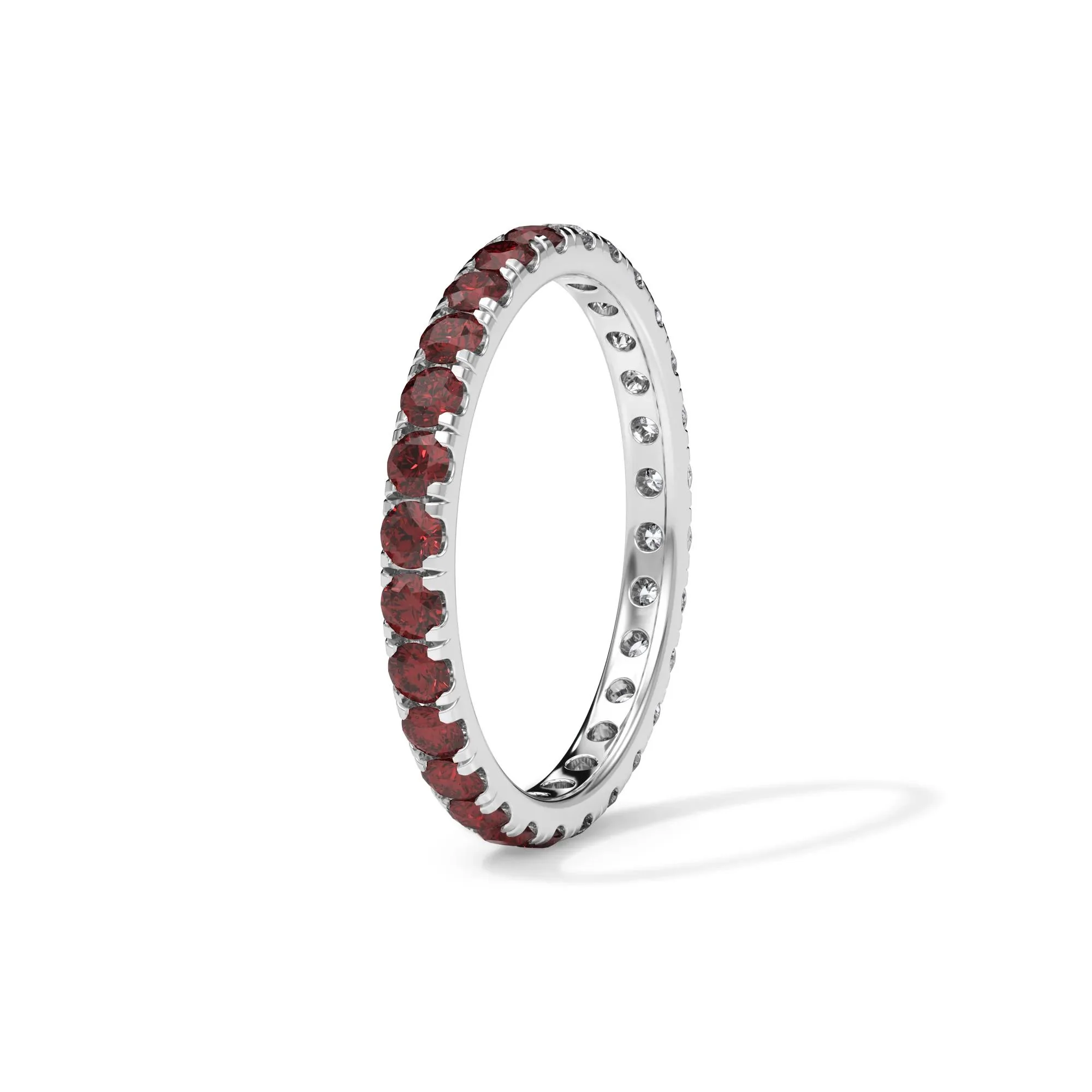 1/2 CT. Tw. Lab Grown Diamond and Lab-Created Ruby Eternity Band Ring 14K White Gold Size 4.5 3mm - Image 3
