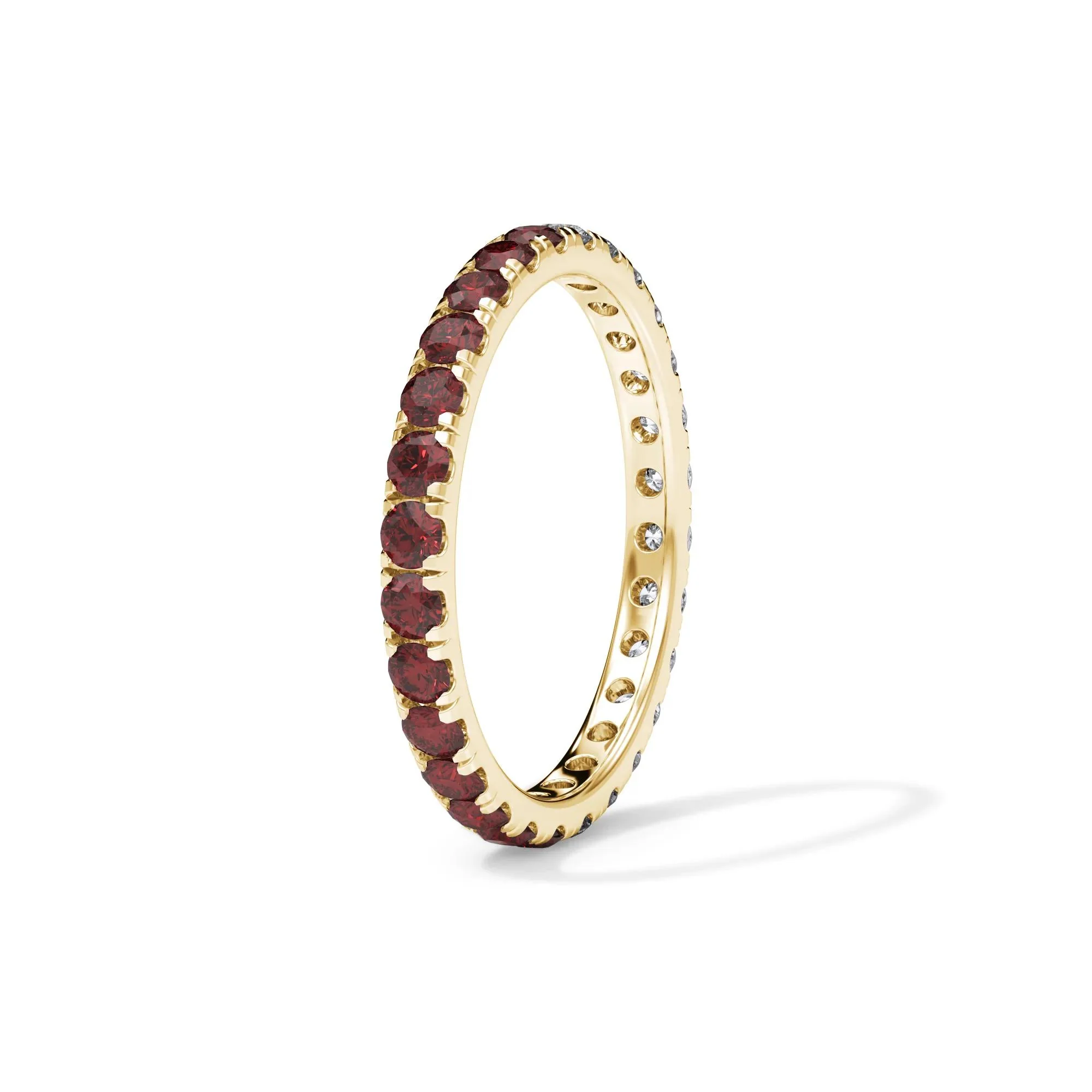 1/2 CT. Tw. Lab Grown Diamond and Lab-Created Ruby Eternity Band Ring 14K Yellow Gold Size 4 3mm - Image 3