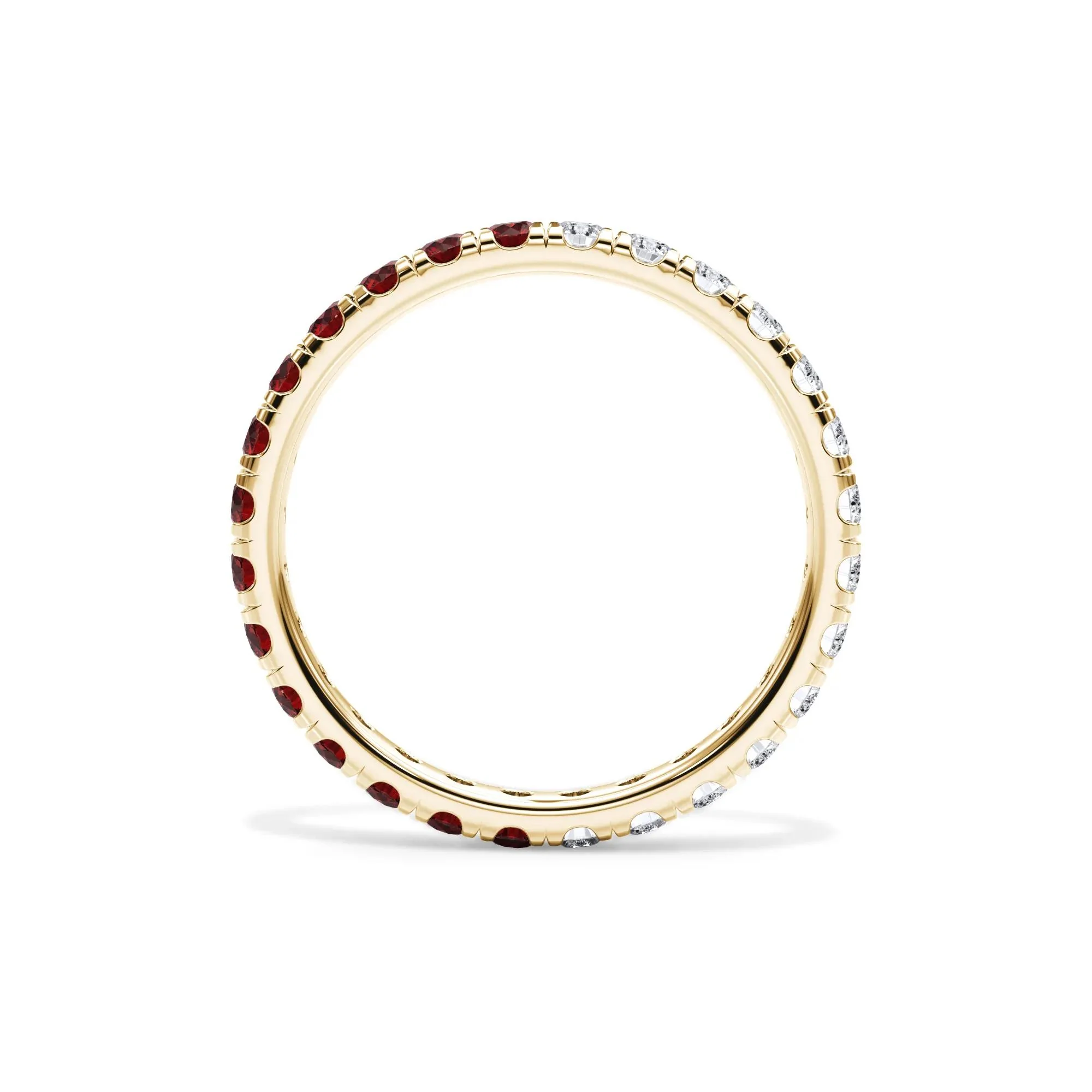 1/2 CT. Tw. Lab Grown Diamond and Lab-Created Ruby Eternity Band Ring 14K Yellow Gold Size 8 3mm - Image 2
