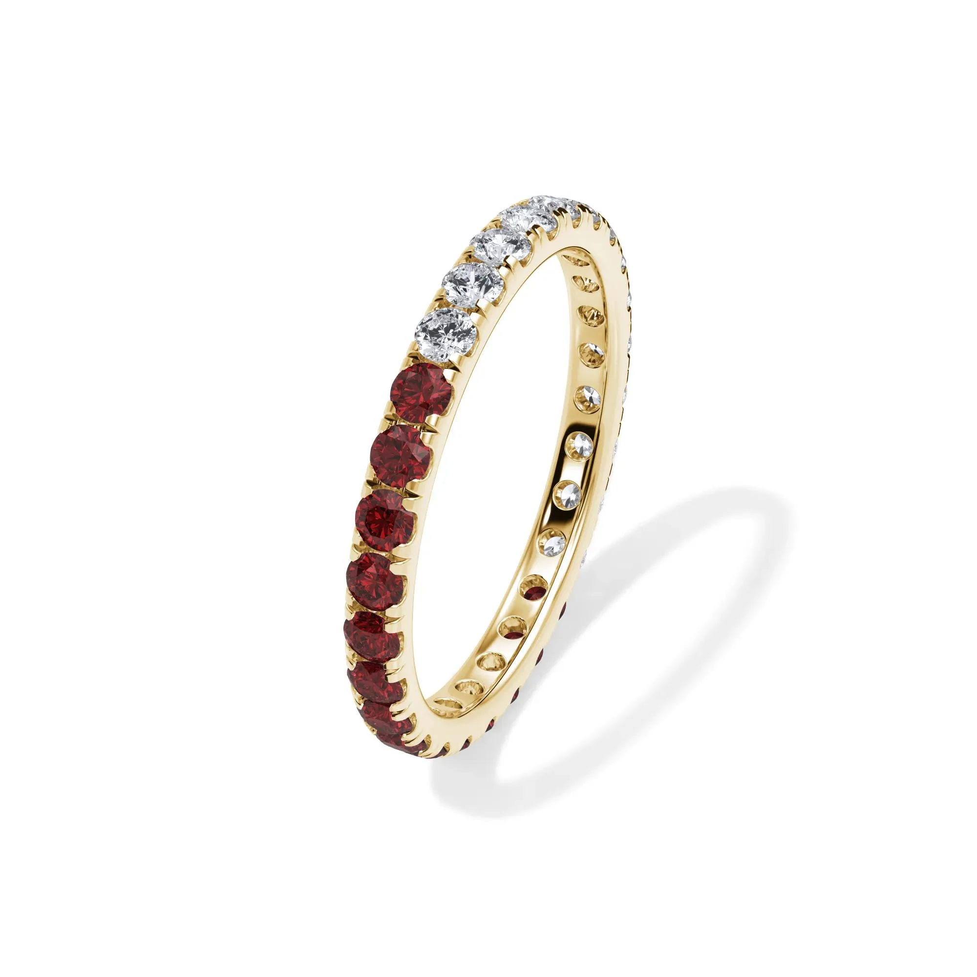 1/2 CT. Tw. Lab Grown Diamond and Lab-Created Ruby Eternity Band Ring 14K Yellow Gold Size 8.5 3mm - Image 4