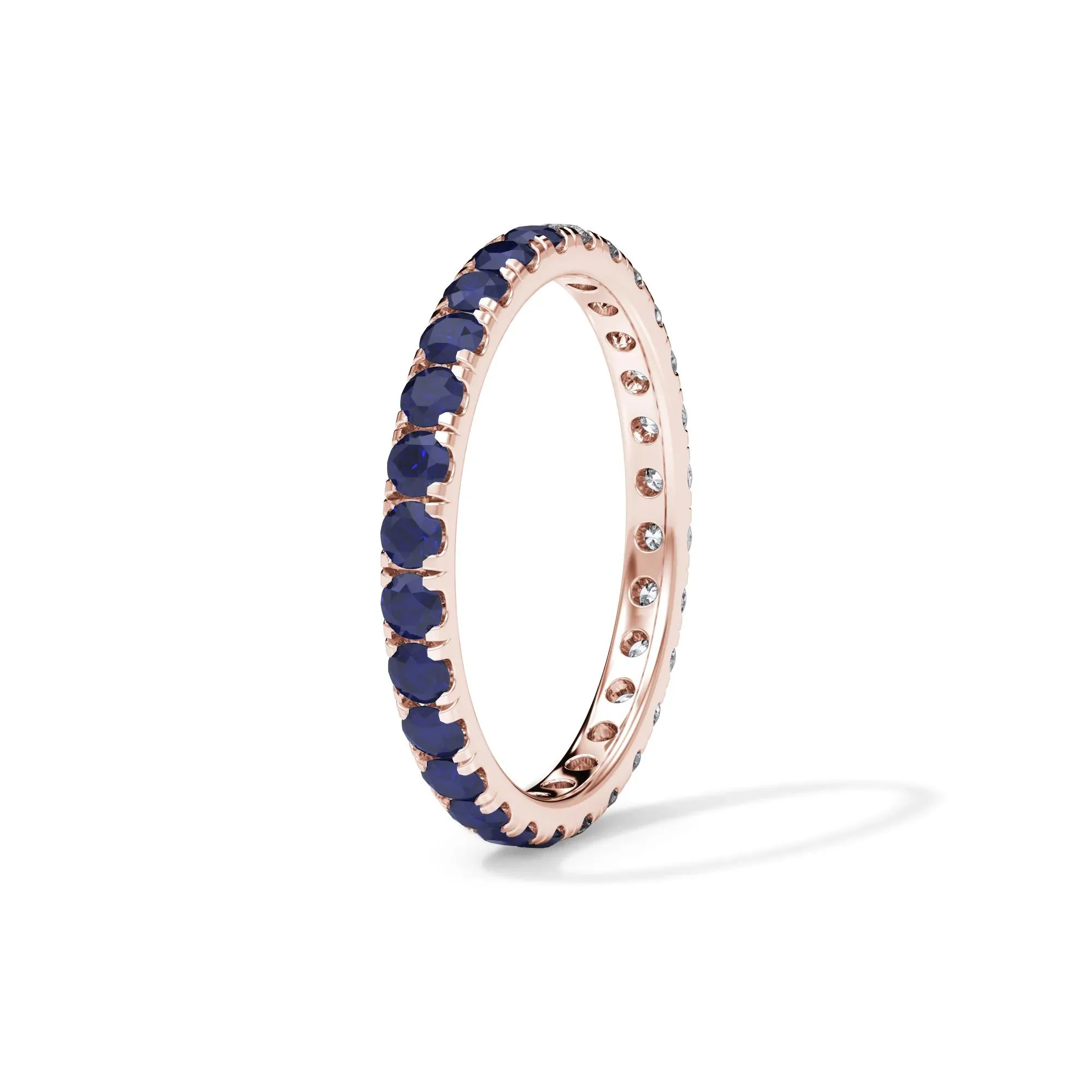 1/2 CT. Tw. Lab Grown Diamond and Lab-Created Blue Sapphire Eternity Band Ring 14K Rose Gold Size 4.5 3mm - Image 3