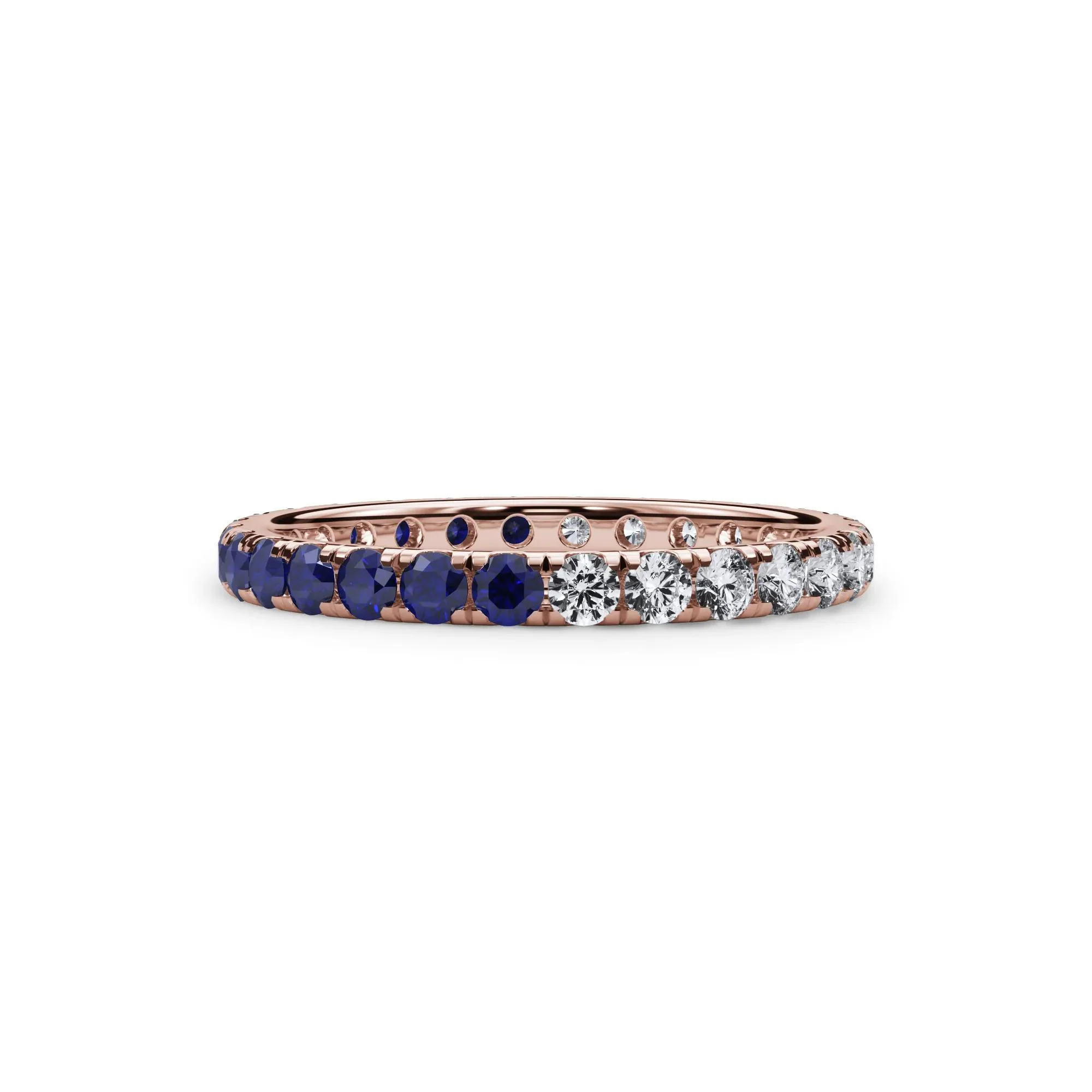 1/2 CT. Tw. Lab Grown Diamond and Lab-Created Blue Sapphire Eternity Band Ring 14K Rose Gold Size 7.5 3mm