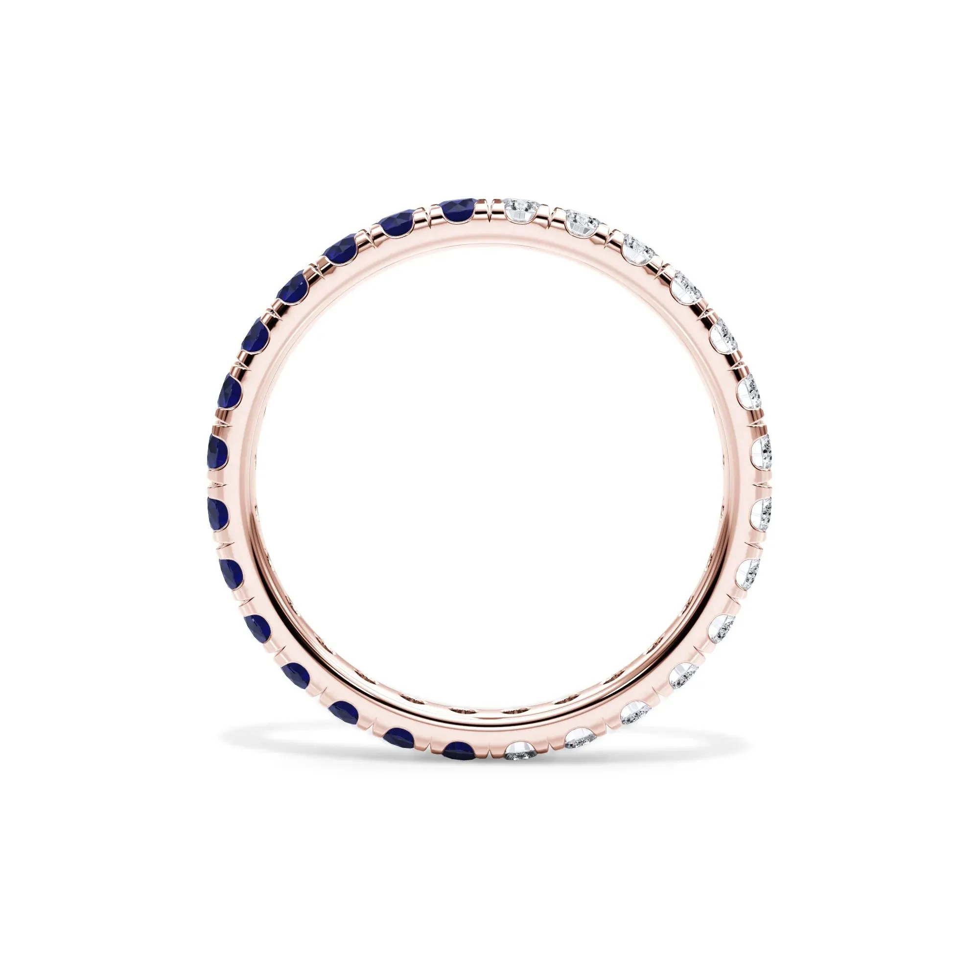 1/2 CT. Tw. Lab Grown Diamond and Lab-Created Blue Sapphire Eternity Band Ring 14K Rose Gold Size 7.5 3mm - Image 2