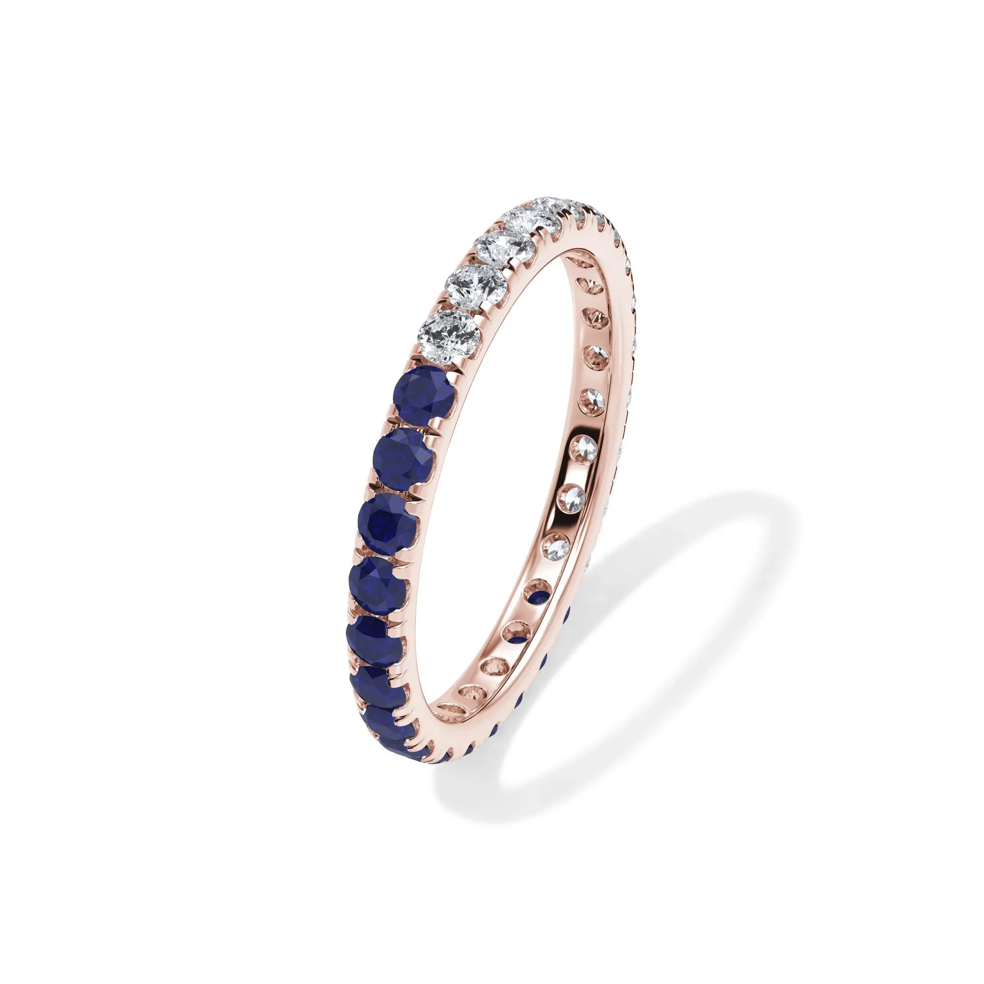 1/2 CT. Tw. Lab Grown Diamond and Lab-Created Blue Sapphire Eternity Band Ring 14K Rose Gold Size 7.5 3mm - Image 4