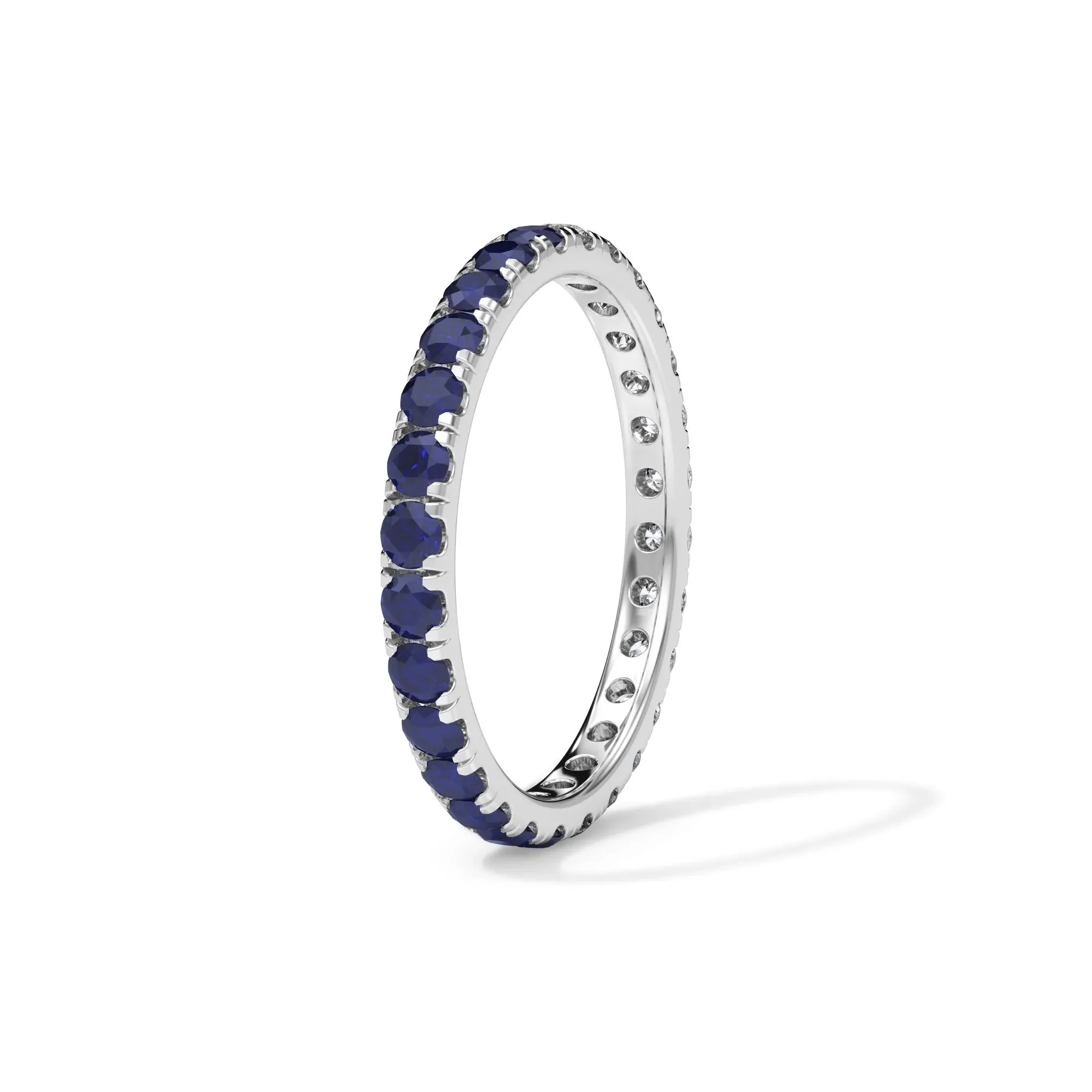 1/2 CT. Tw. Lab Grown Diamond and Lab-Created Blue Sapphire Eternity Band Ring 14K White Gold Size 7.5 3mm - Image 3
