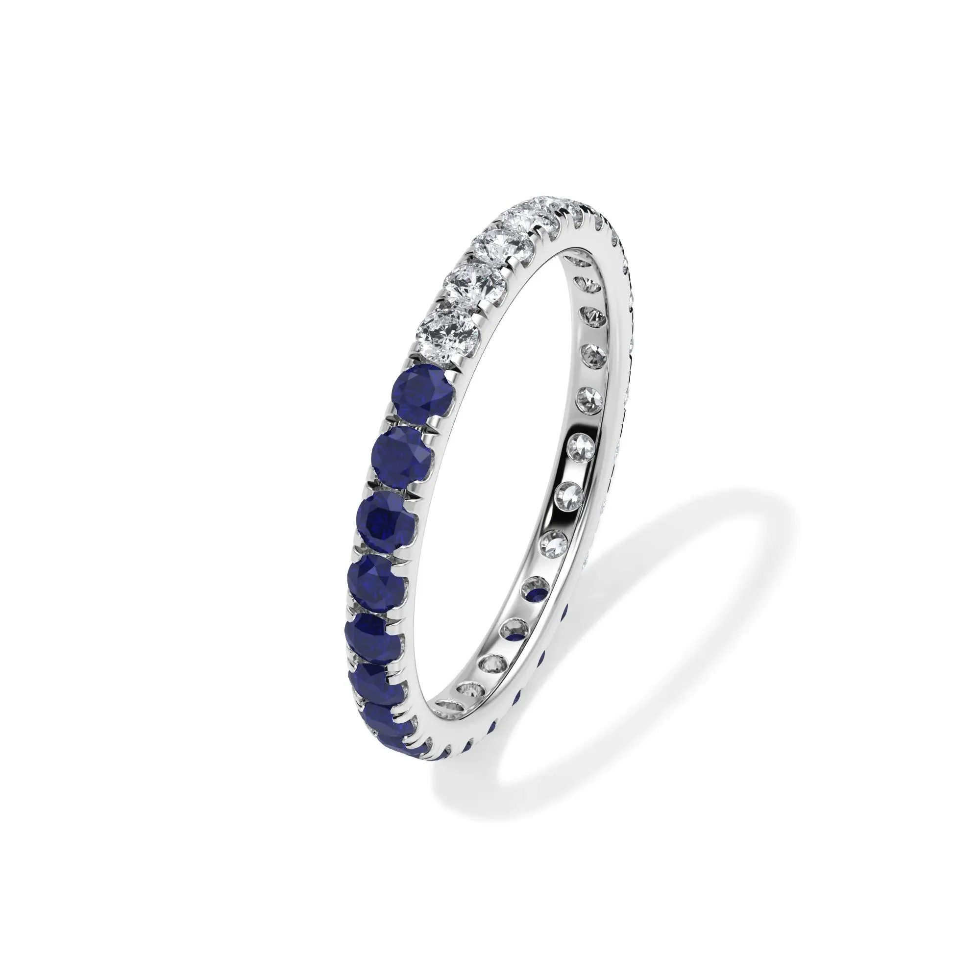 1/2 CT. Tw. Lab Grown Diamond and Lab-Created Blue Sapphire Eternity Band Ring 14K White Gold Size 7.5 3mm - Image 4