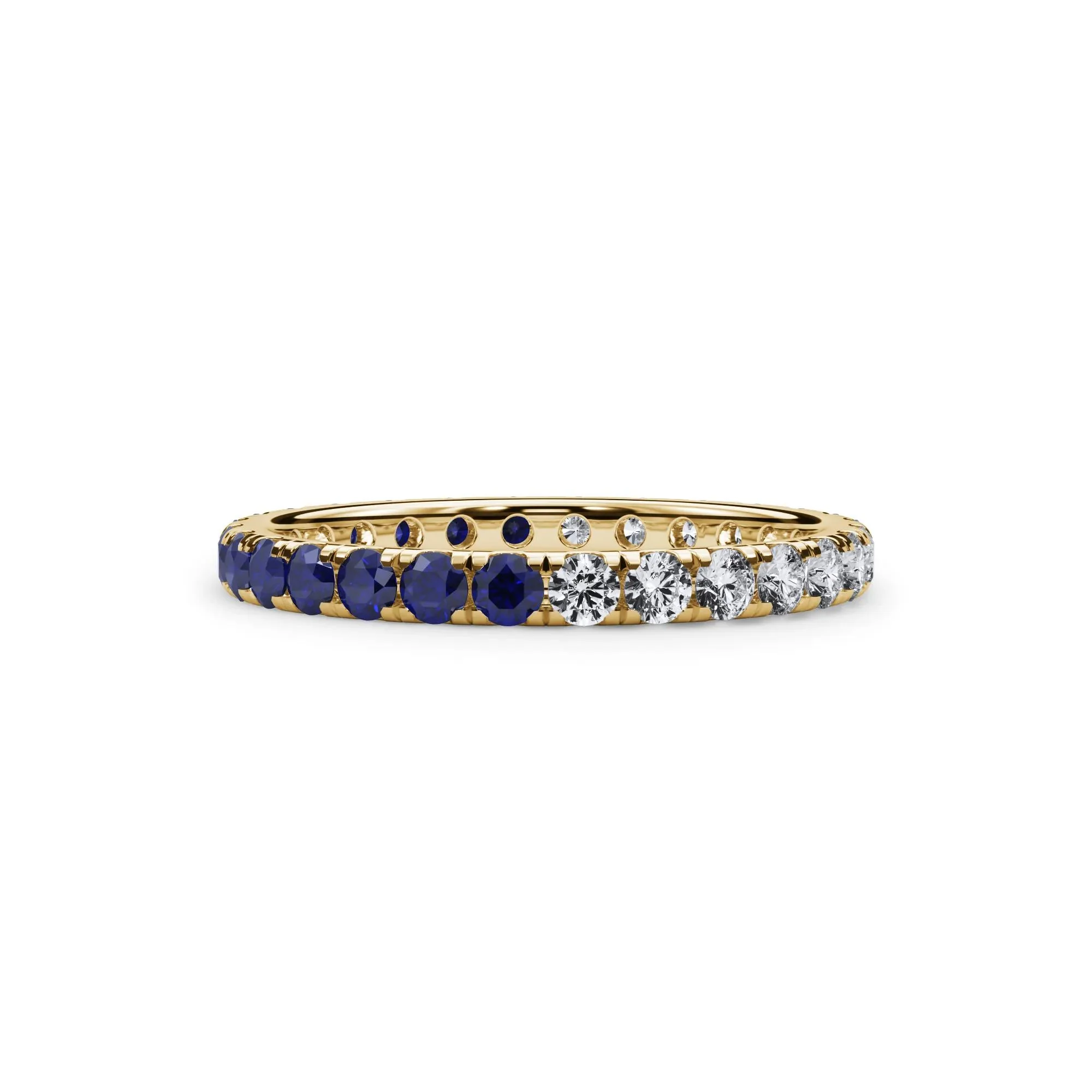 1/2 CT. Tw. Lab Grown Diamond and Lab-Created Blue Sapphire Eternity Band Ring 14K Yellow Gold Size 5 3mm