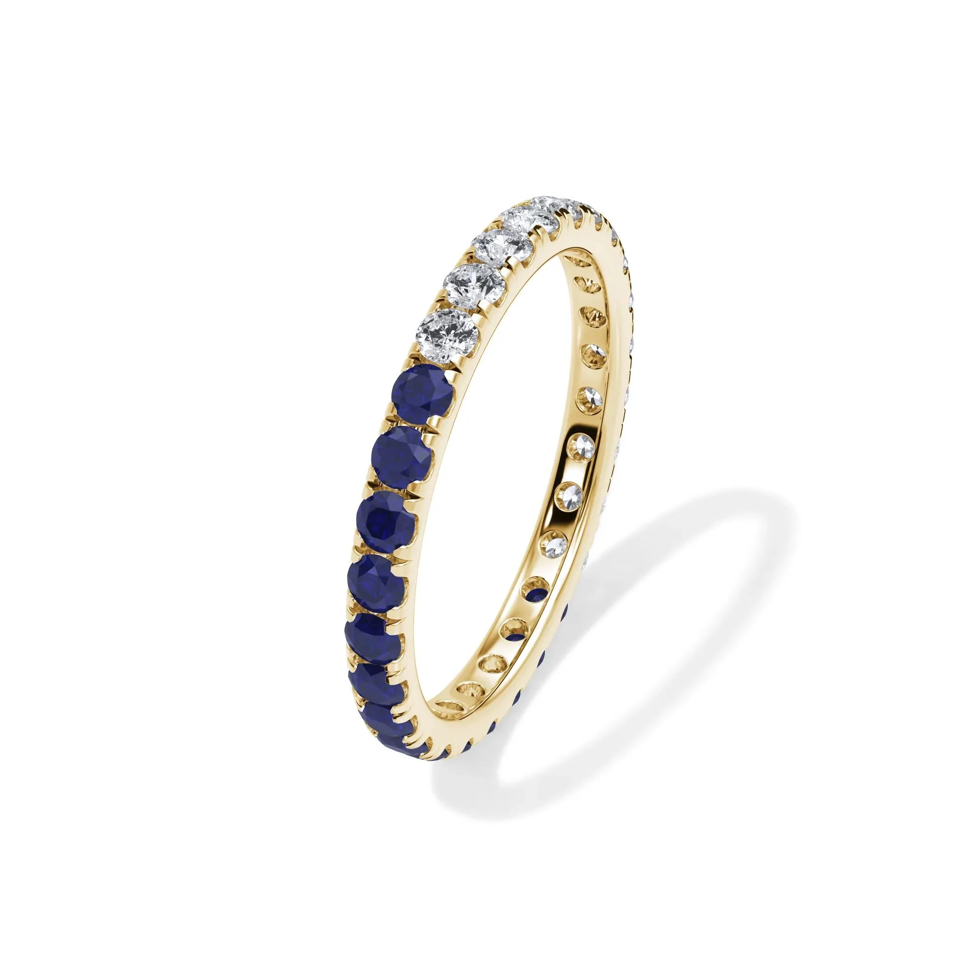 1/2 CT. Tw. Lab Grown Diamond and Lab-Created Blue Sapphire Eternity Band Ring 14K Yellow Gold Size 6.5 3mm - Image 4