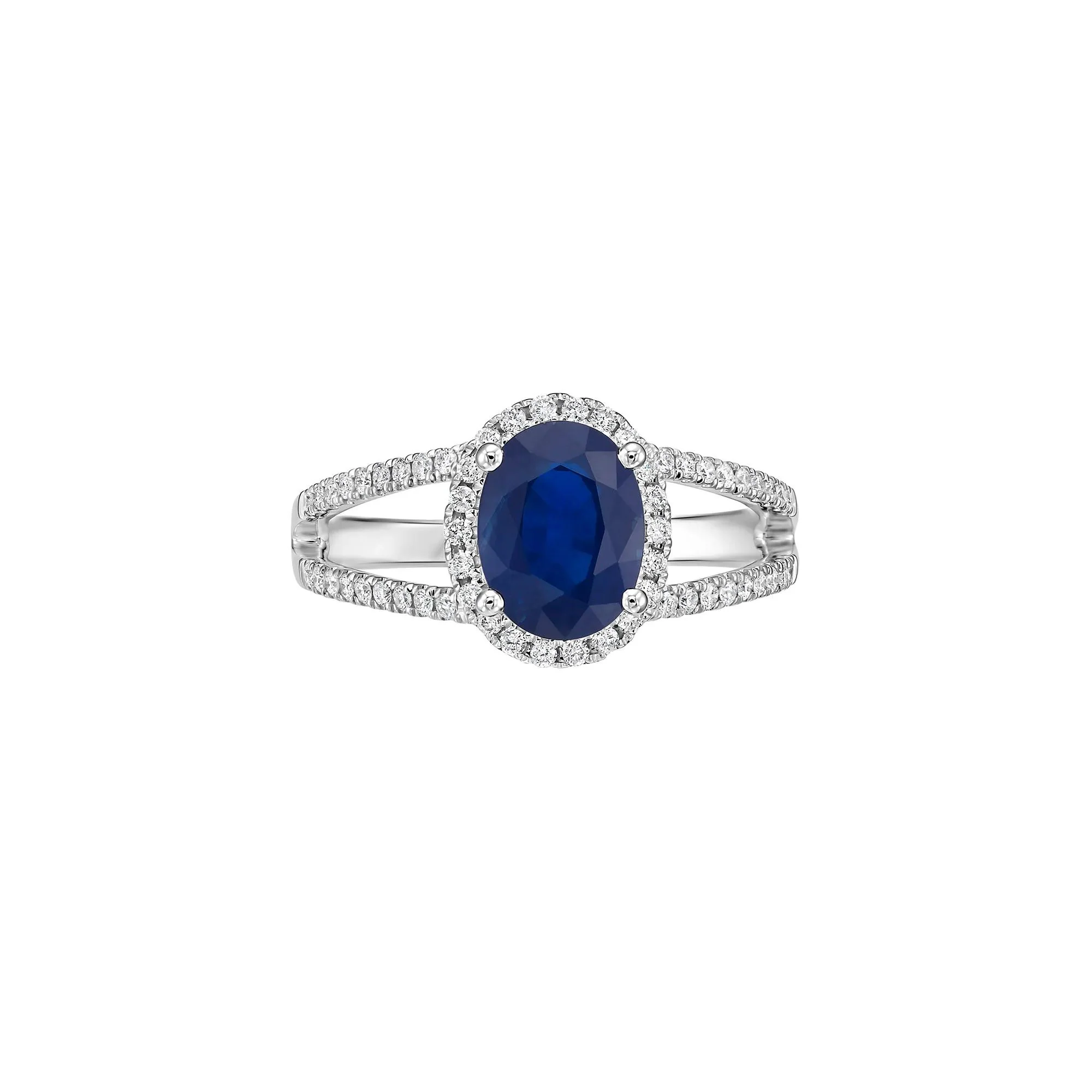 1/3 CT. Tw. Blue Sapphire & Diamond Split-Shank Band Ring 14K White Gold Size 7