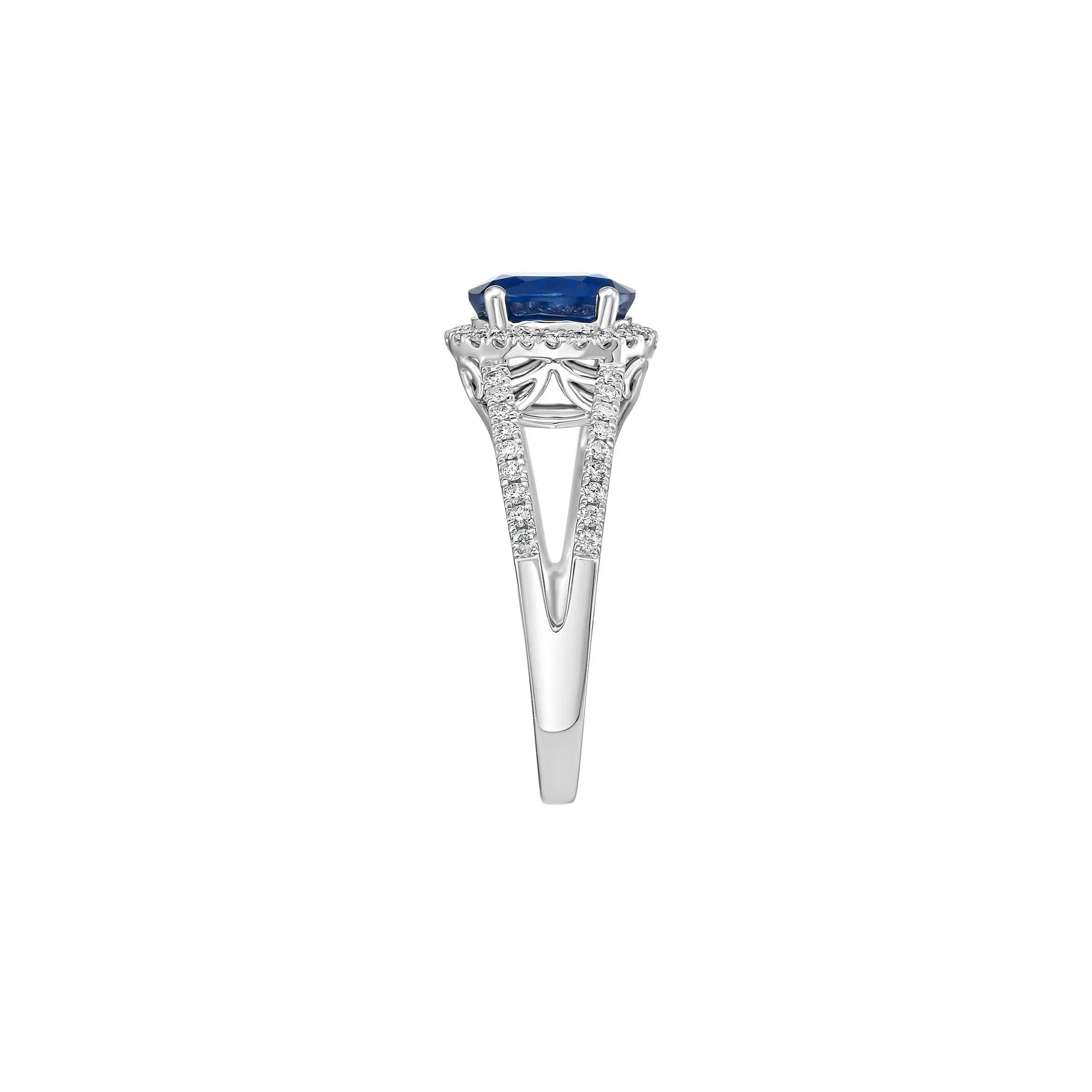 1/3 CT. Tw. Blue Sapphire & Diamond Split-Shank Band Ring 14K White Gold Size 7 - Image 3
