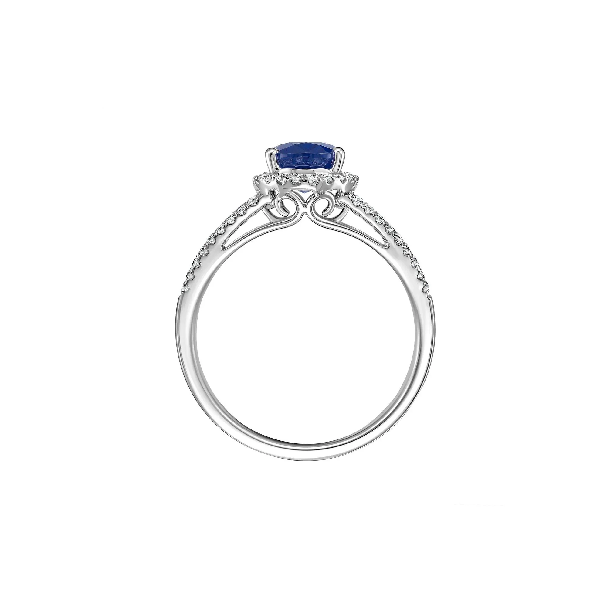 1/3 CT. Tw. Blue Sapphire & Diamond Split-Shank Band Ring 14K White Gold Size 8.5 - Image 2