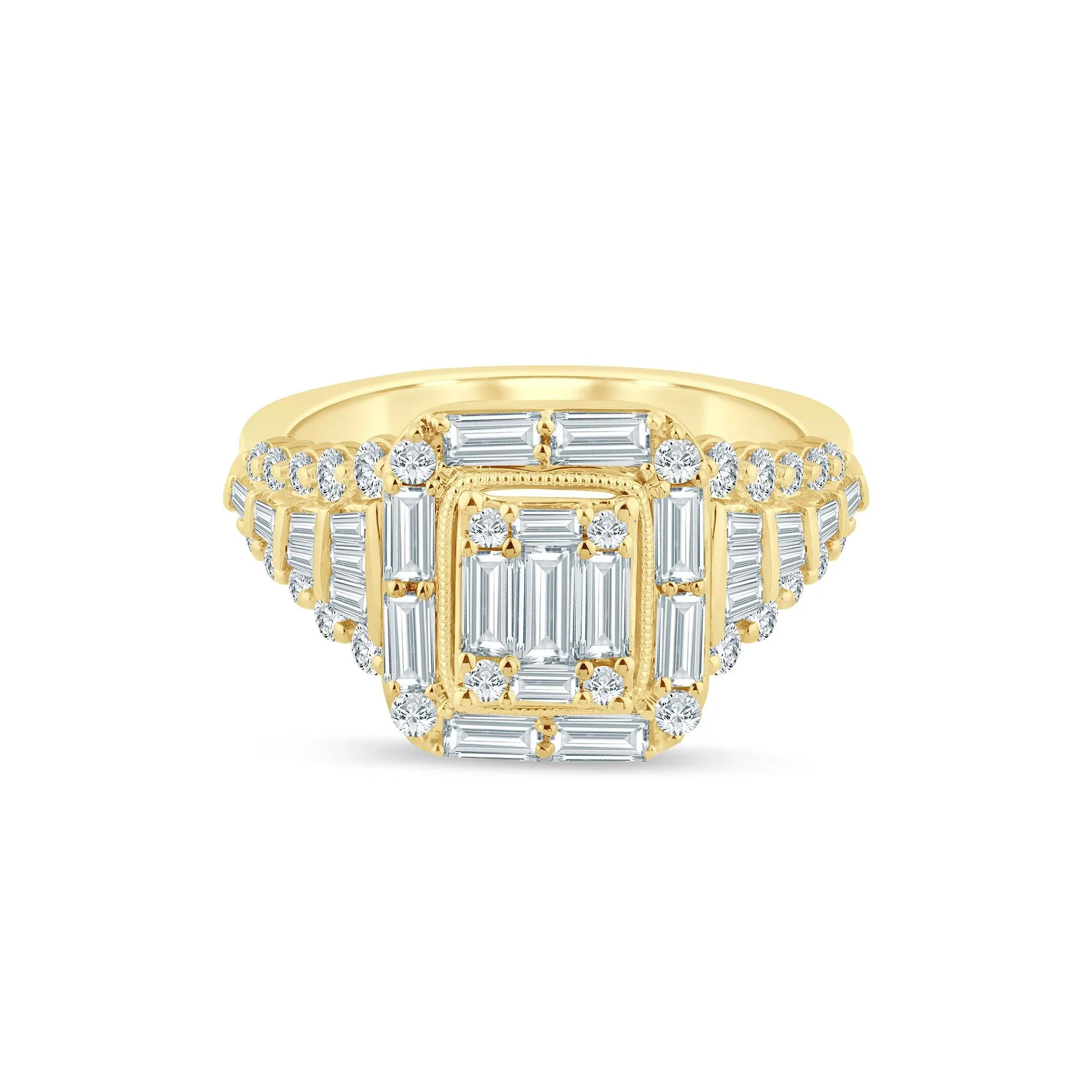 1 3/8 CT. Tw. Diamond Composite Engagement Ring 14K Yellow Gold Round Brilliant Cut Size 9 2mm