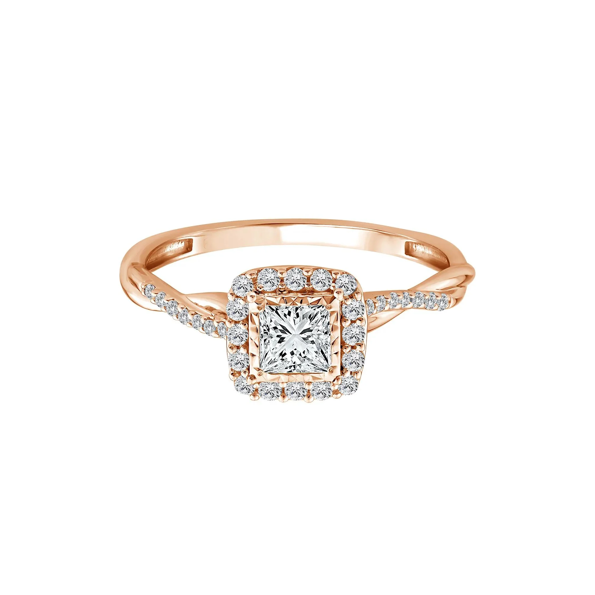 1/2 CT. Tw. Lab Grown Diamond Princess-Cut Halo Promise Ring 10K Rose Gold Size 7 1.5mm