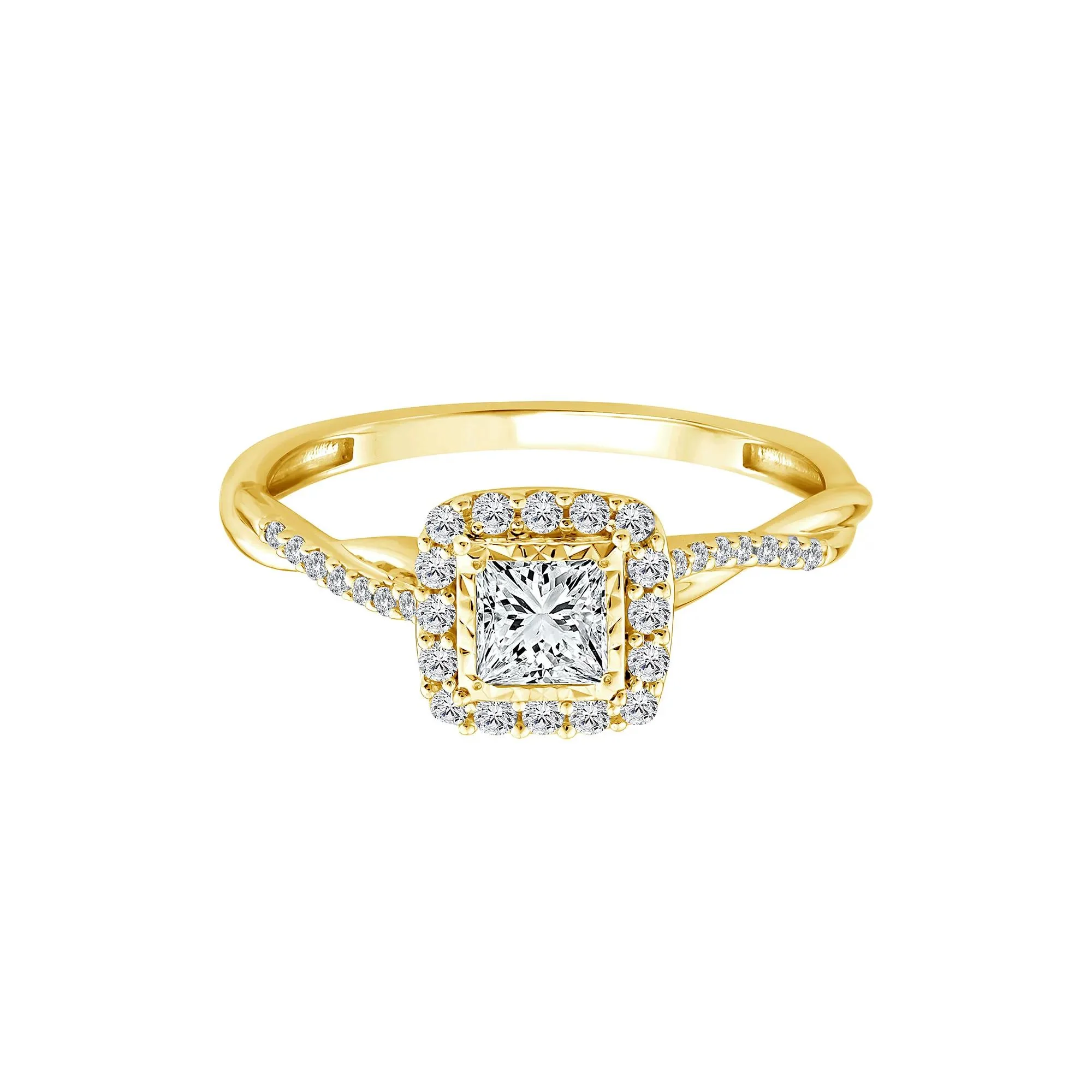 1/2 CT. Tw. Lab Grown Diamond Princess-Cut Halo Promise Ring 10K Yellow Gold Size 6 1.5mm